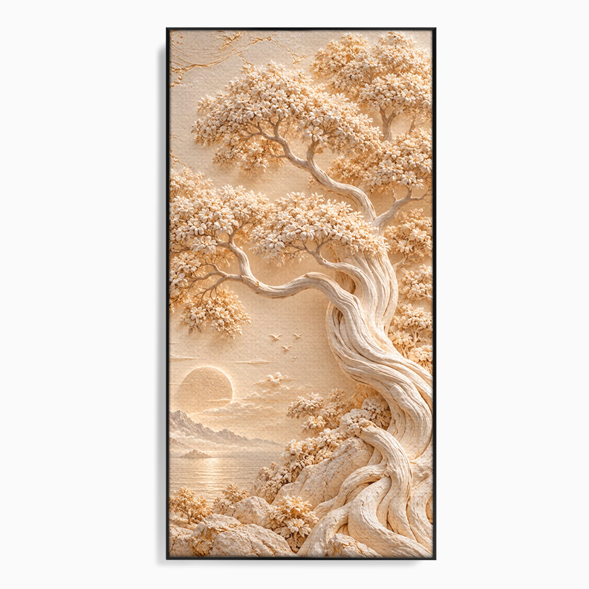 Tablou Canvas Premium LuxCanva® PI1425, Copac In Relief, Arbore, Peisaj, Apus, Natura, Culori Vibrante, Living, Dormitor