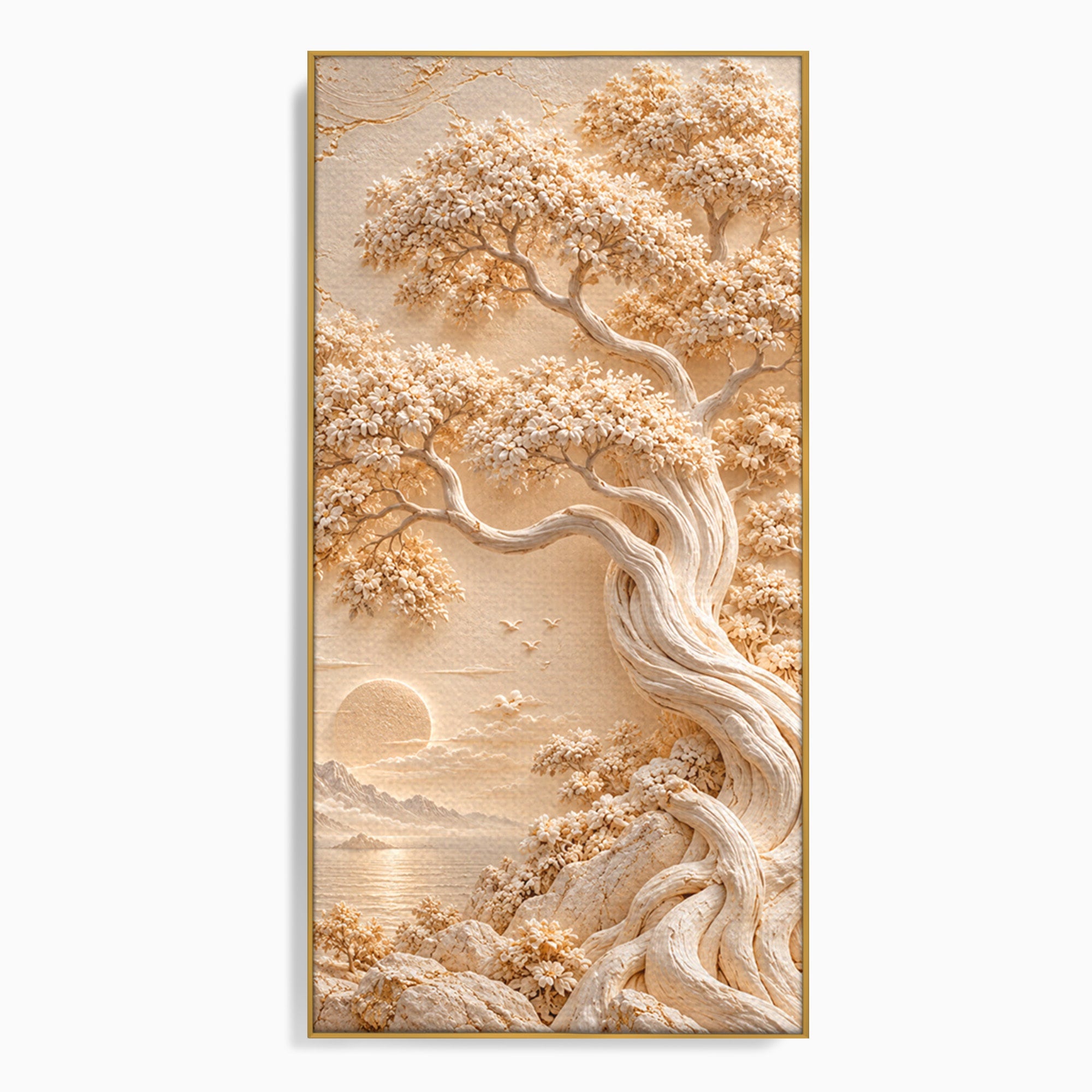 Tablou Canvas Premium LuxCanva® PI1425, Copac In Relief, Arbore, Peisaj, Apus, Natura, Culori Vibrante, Living, Dormitor