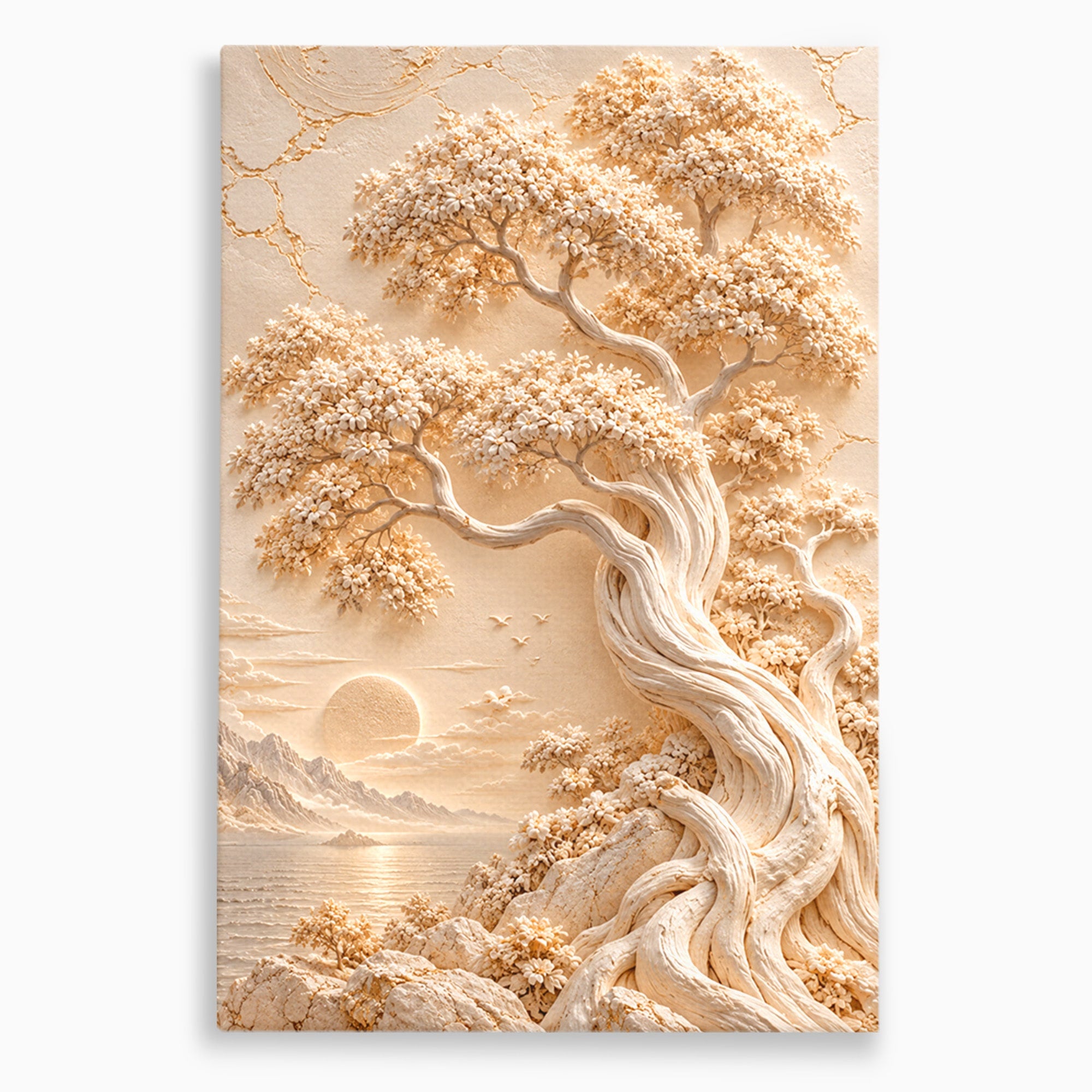 Tablou Canvas Premium LuxCanva® PI1425, Copac In Relief, Arbore, Peisaj, Apus, Natura, Culori Vibrante, Living, Dormitor