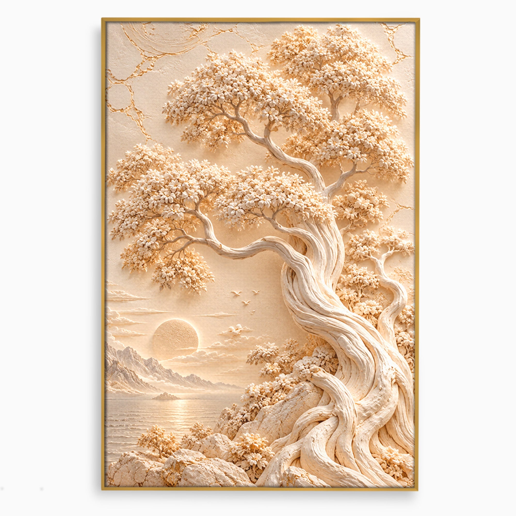Tablou Canvas Premium LuxCanva® PI1425, Copac In Relief, Arbore, Peisaj, Apus, Natura, Culori Vibrante, Living, Dormitor