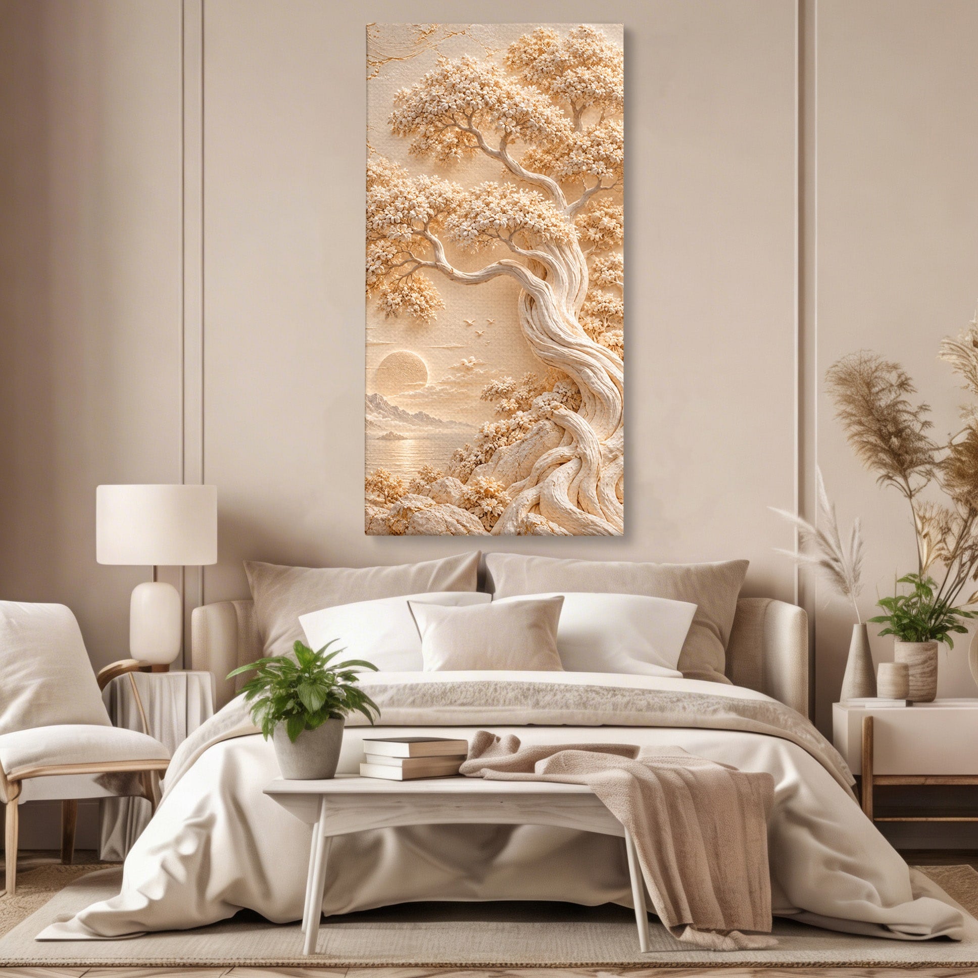 Tablou Canvas Premium LuxCanva® PI1425, Copac In Relief, Arbore, Peisaj, Apus, Natura, Culori Vibrante, Living, Dormitor