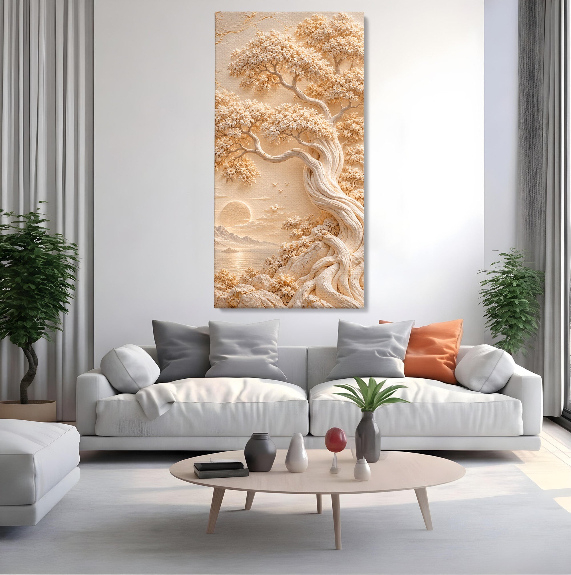 Tablou Canvas Premium LuxCanva® PI1425, Copac In Relief, Arbore, Peisaj, Apus, Natura, Culori Vibrante, Living, Dormitor