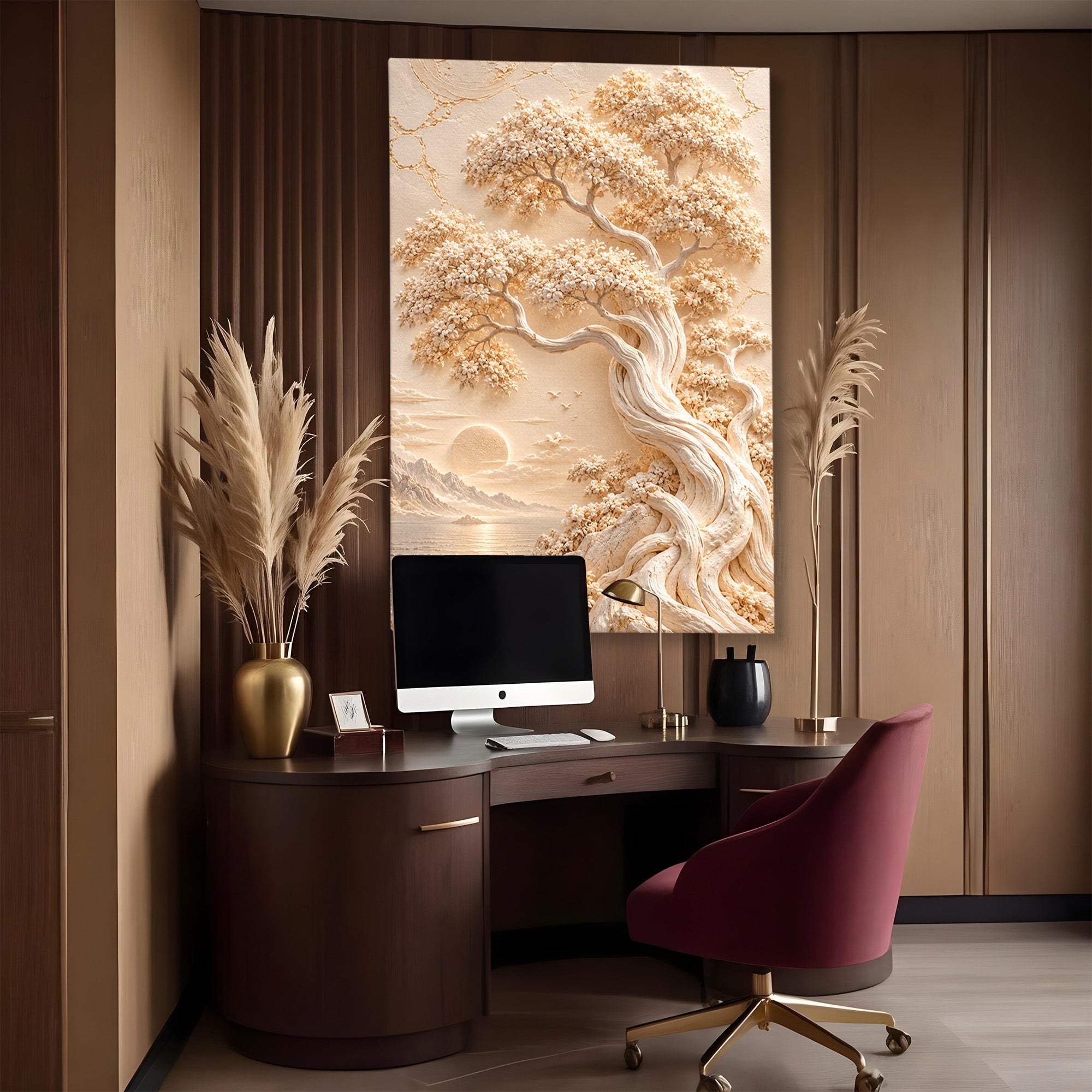 Tablou Canvas Premium LuxCanva® PI1425, Copac In Relief, Arbore, Peisaj, Apus, Natura, Culori Vibrante, Living, Dormitor