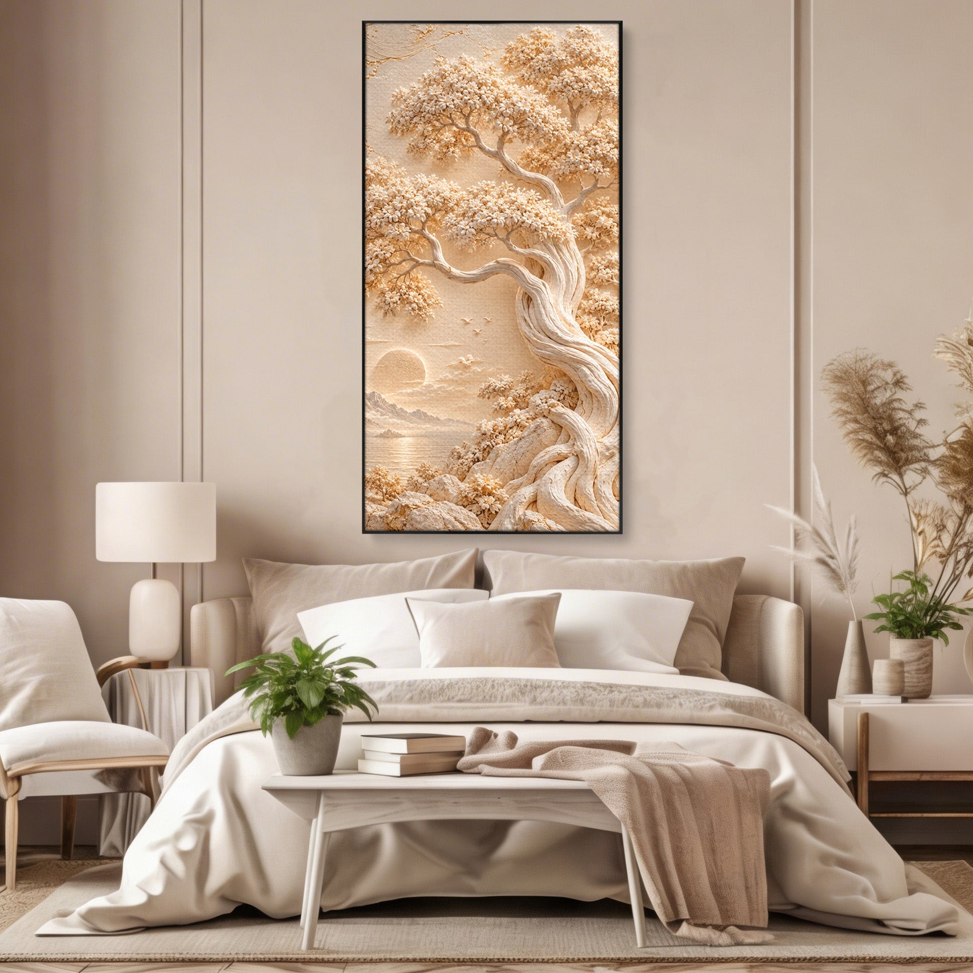 Tablou Canvas Premium LuxCanva® PI1425, Copac In Relief, Arbore, Peisaj, Apus, Natura, Culori Vibrante, Living, Dormitor