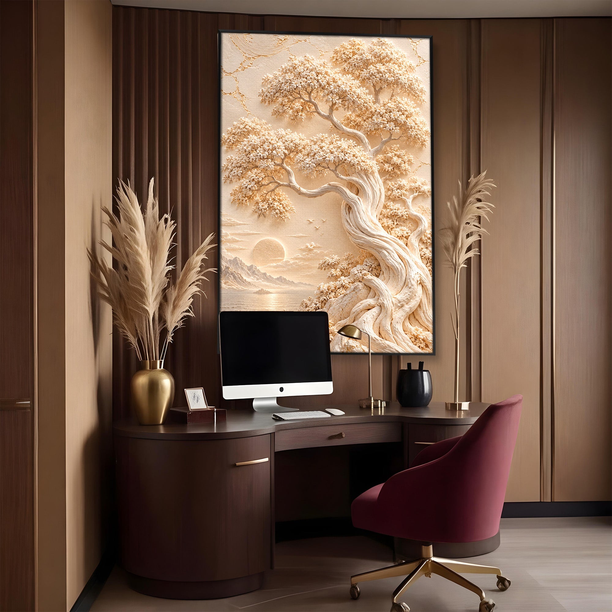 Tablou Canvas Premium LuxCanva® PI1425, Copac In Relief, Arbore, Peisaj, Apus, Natura, Culori Vibrante, Living, Dormitor