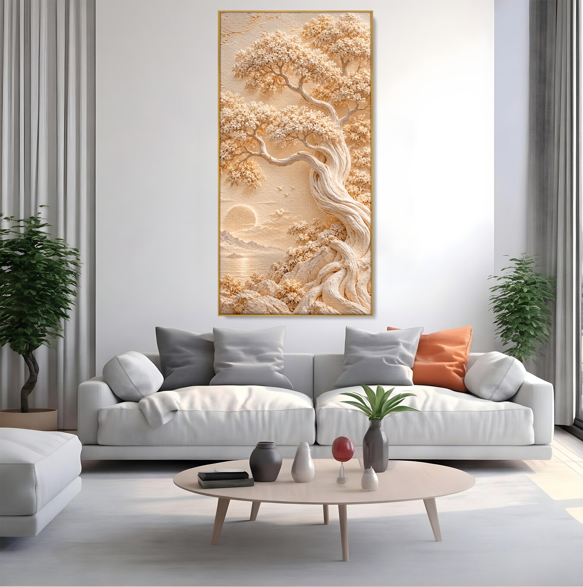 Tablou Canvas Premium LuxCanva® PI1425, Copac In Relief, Arbore, Peisaj, Apus, Natura, Culori Vibrante, Living, Dormitor