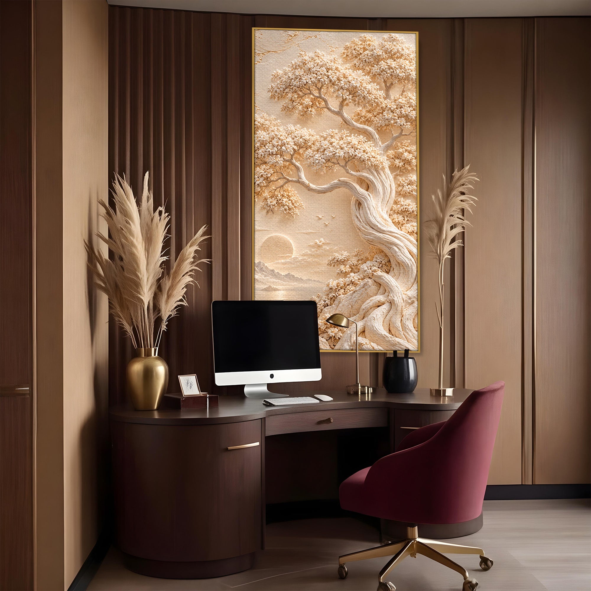 Tablou Canvas Premium LuxCanva® PI1425, Copac In Relief, Arbore, Peisaj, Apus, Natura, Culori Vibrante, Living, Dormitor
