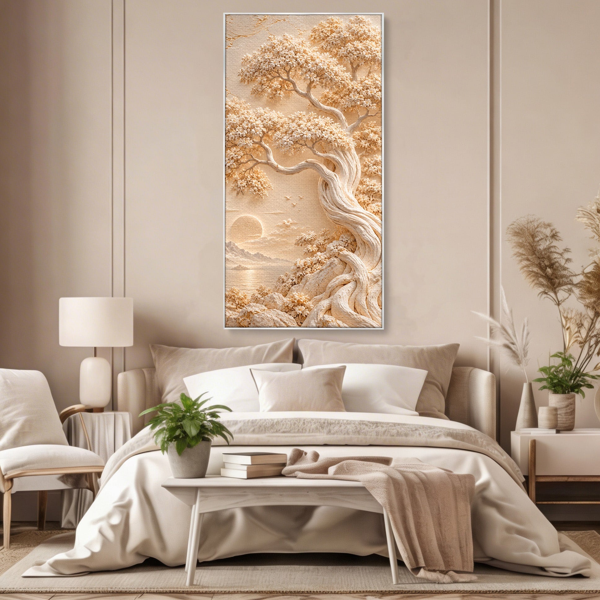 Tablou Canvas Premium LuxCanva® PI1425, Copac In Relief, Arbore, Peisaj, Apus, Natura, Culori Vibrante, Living, Dormitor