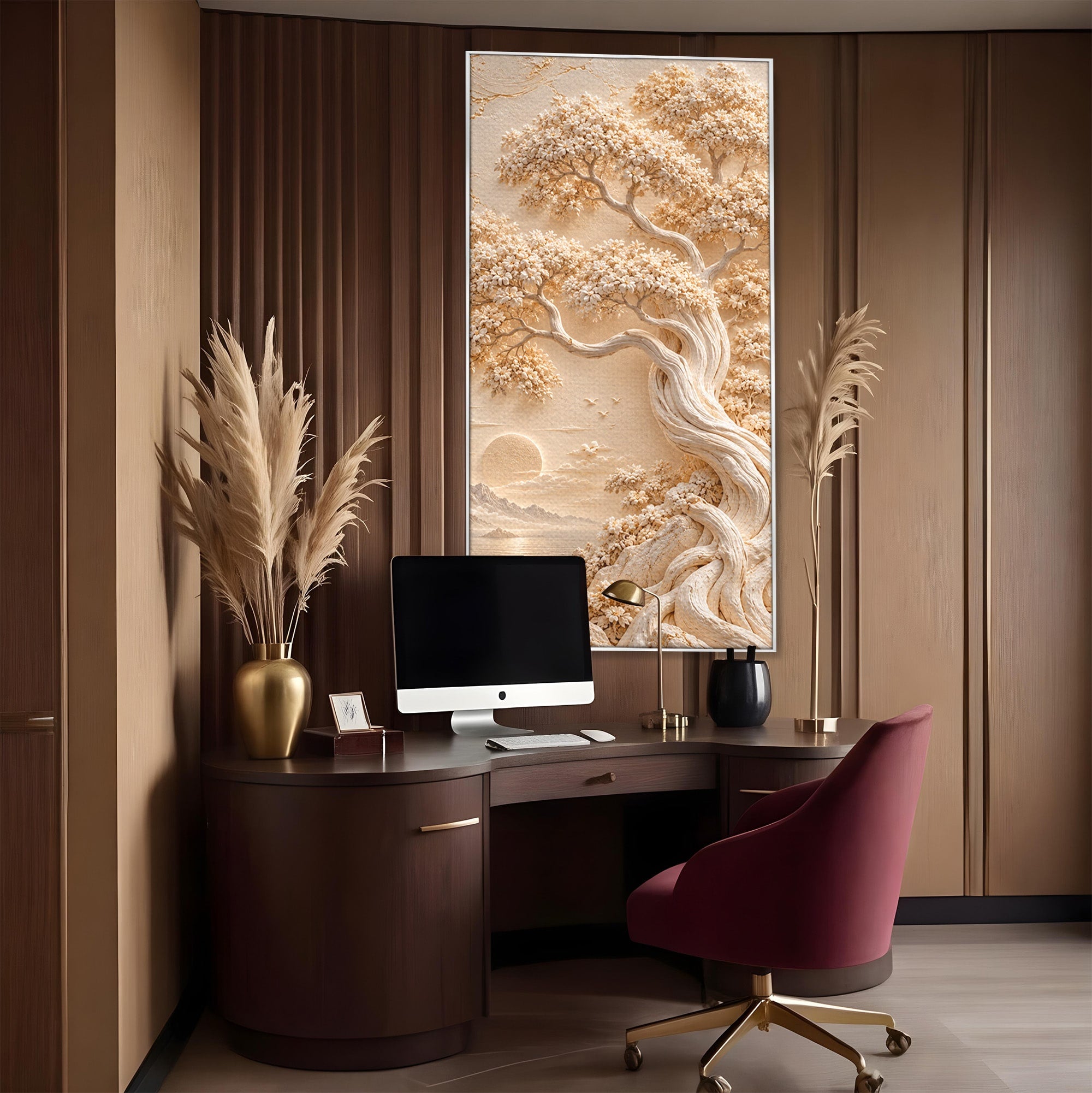 Tablou Canvas Premium LuxCanva® PI1425, Copac In Relief, Arbore, Peisaj, Apus, Natura, Culori Vibrante, Living, Dormitor