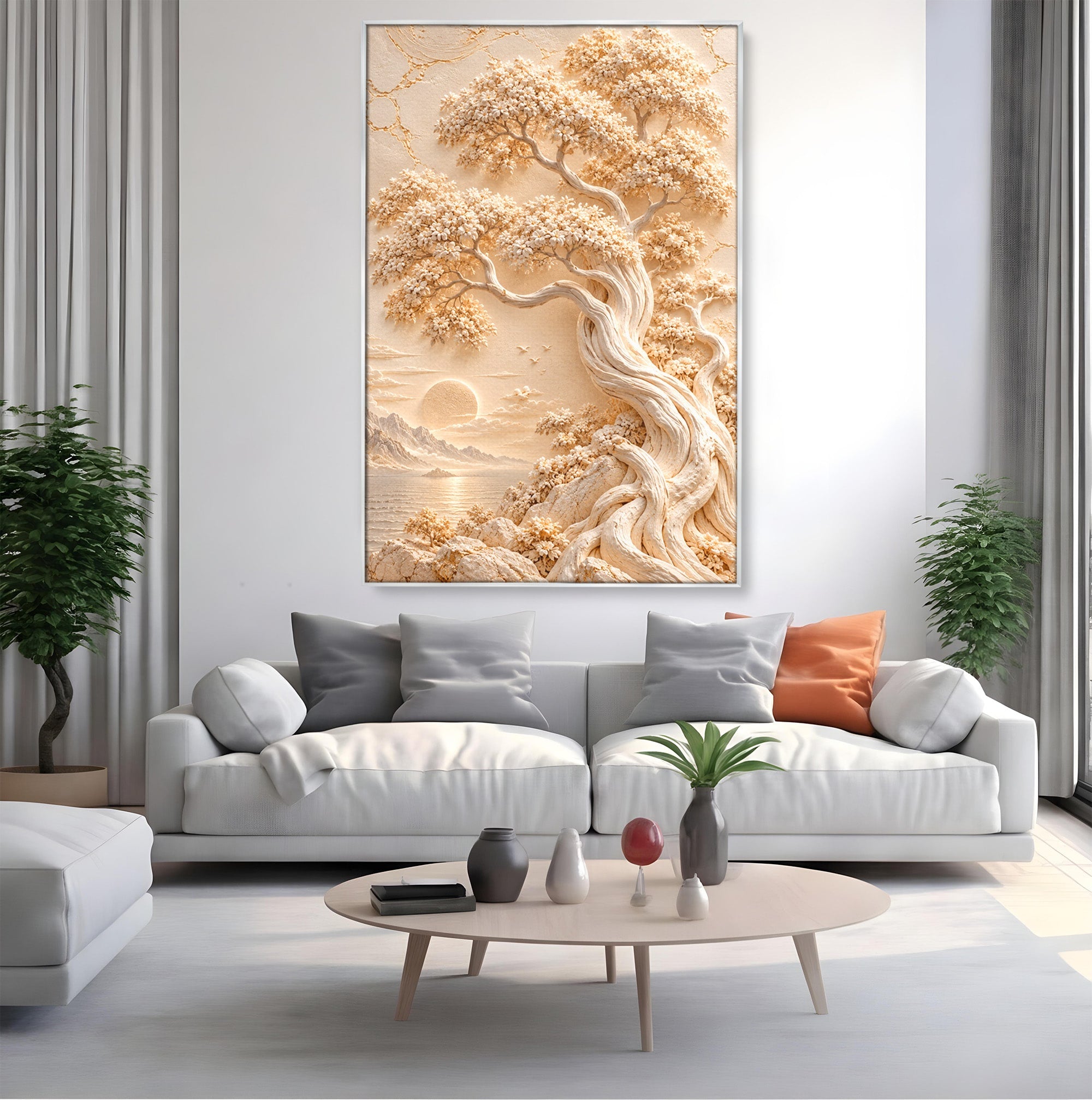 Tablou Canvas Premium LuxCanva® PI1425, Copac In Relief, Arbore, Peisaj, Apus, Natura, Culori Vibrante, Living, Dormitor