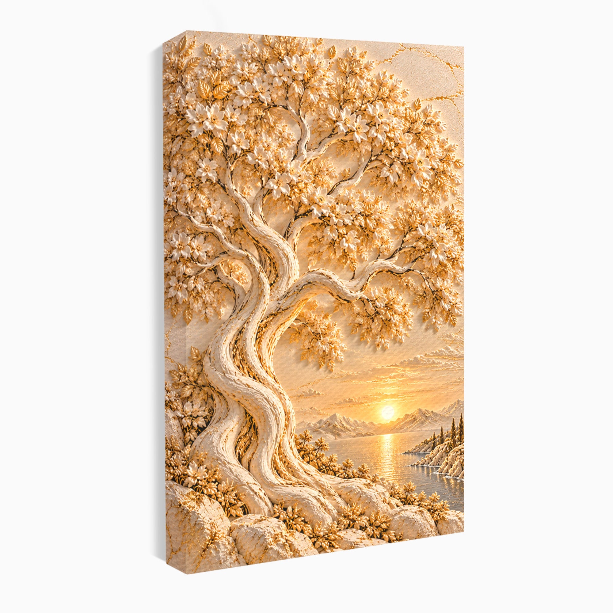 Tablou Canvas Premium LuxCanva® PI1426, Copac De Aur, Arbore, Apus, Natura, Peisaj, Culori Vibrante, Living, Dormitor