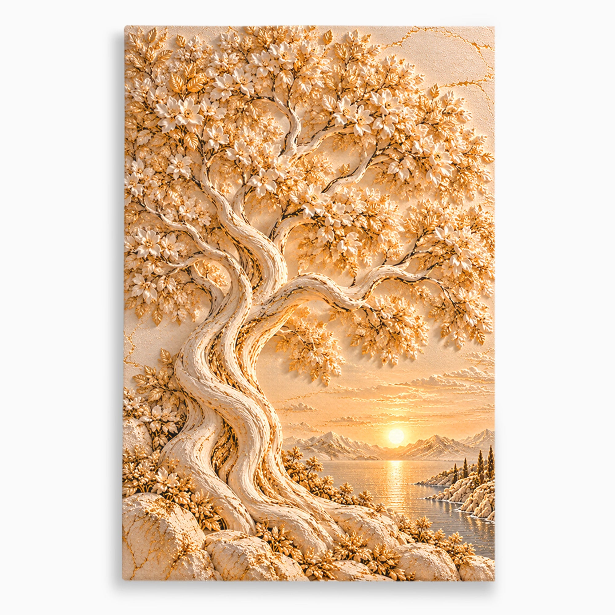 Tablou Canvas Premium LuxCanva® PI1426, Copac De Aur, Arbore, Apus, Natura, Peisaj, Culori Vibrante, Living, Dormitor