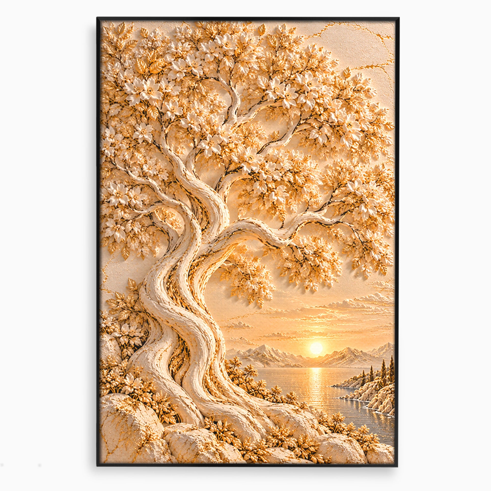 Tablou Canvas Premium LuxCanva® PI1426, Copac De Aur, Arbore, Apus, Natura, Peisaj, Culori Vibrante, Living, Dormitor
