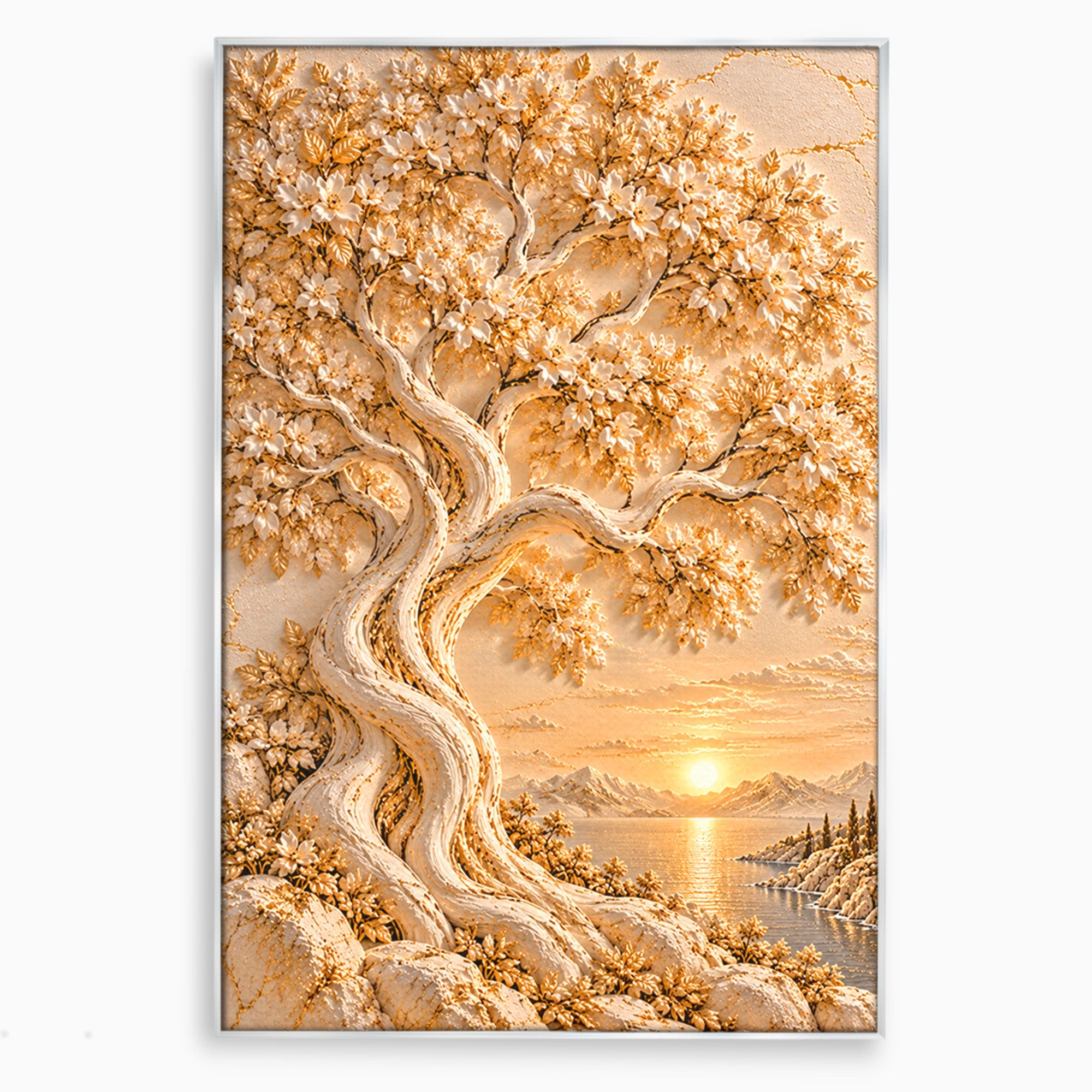 Tablou Canvas Premium LuxCanva® PI1426, Copac De Aur, Arbore, Apus, Natura, Peisaj, Culori Vibrante, Living, Dormitor