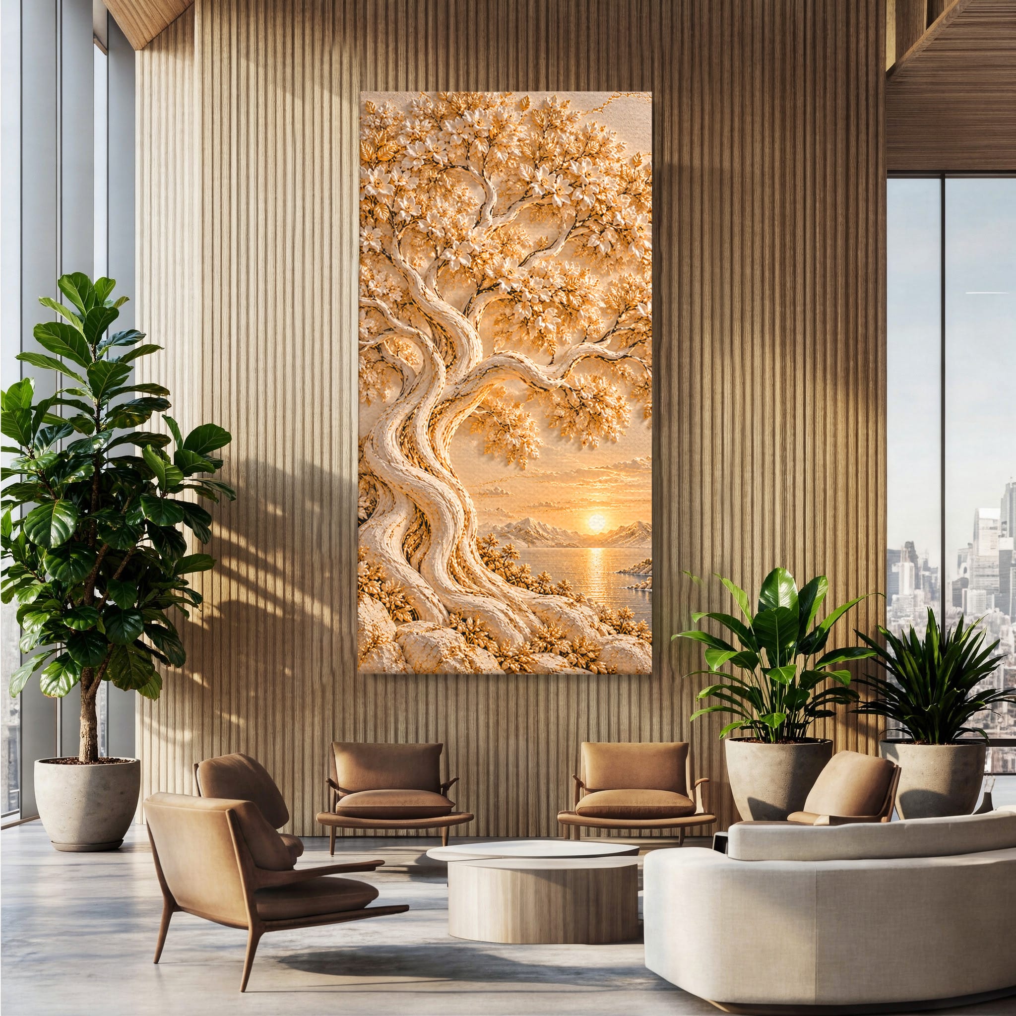 Tablou Canvas Premium LuxCanva® PI1426, Copac De Aur, Arbore, Apus, Natura, Peisaj, Culori Vibrante, Living, Dormitor