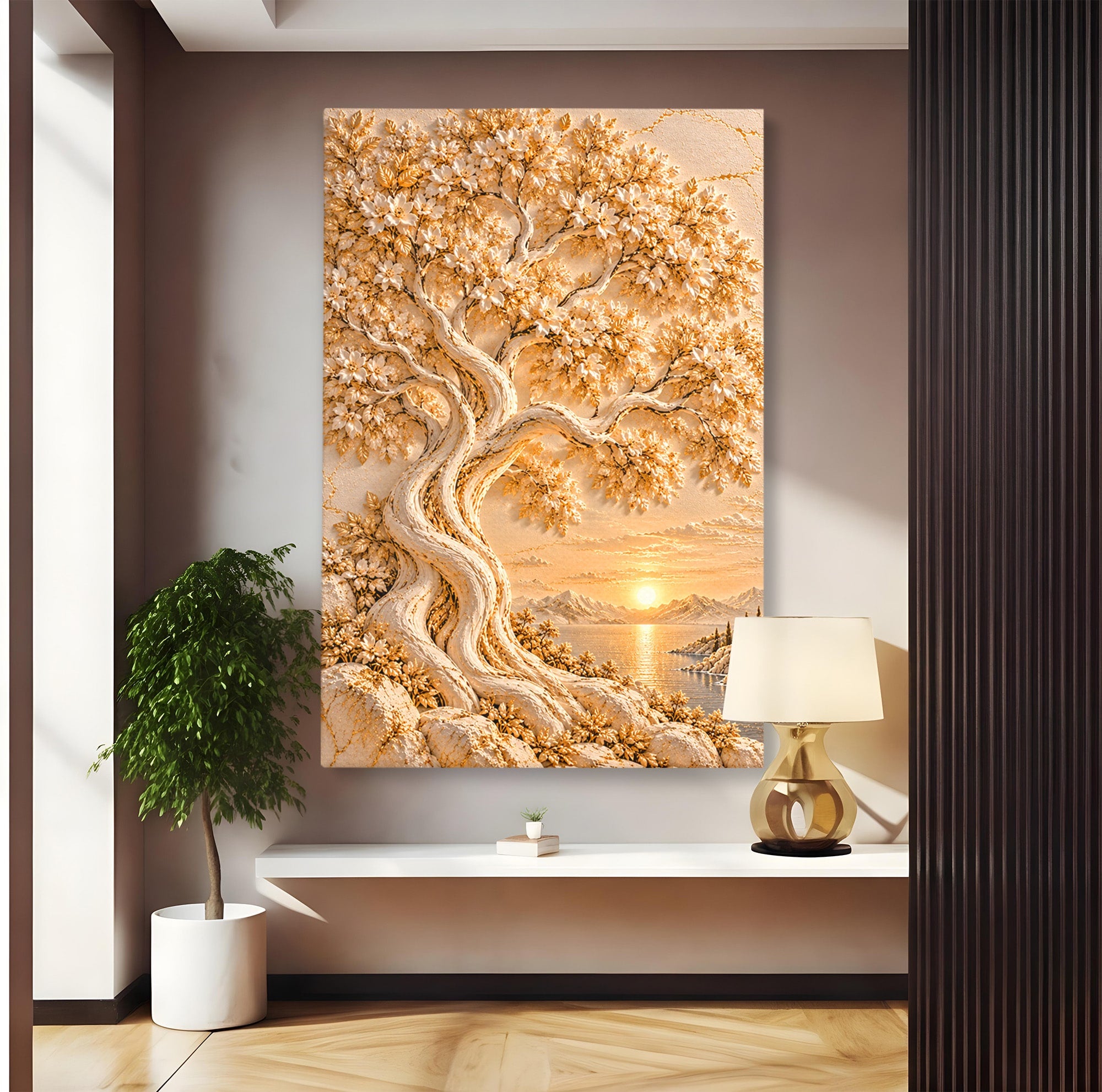 Tablou Canvas Premium LuxCanva® PI1426, Copac De Aur, Arbore, Apus, Natura, Peisaj, Culori Vibrante, Living, Dormitor