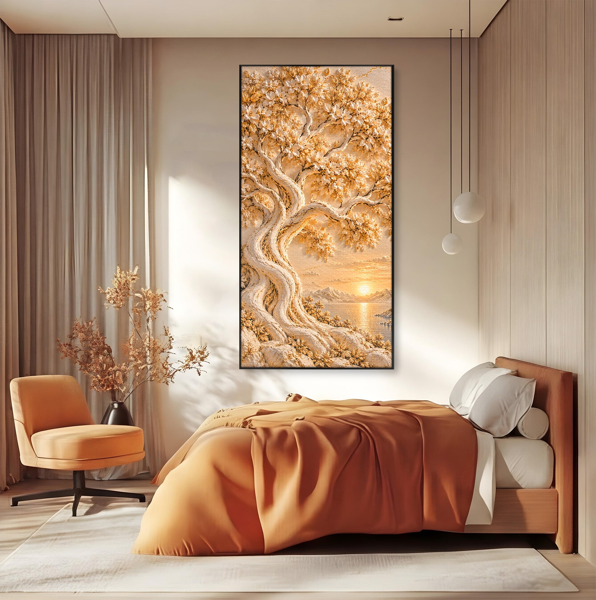 Tablou Canvas Premium LuxCanva® PI1426, Copac De Aur, Arbore, Apus, Natura, Peisaj, Culori Vibrante, Living, Dormitor