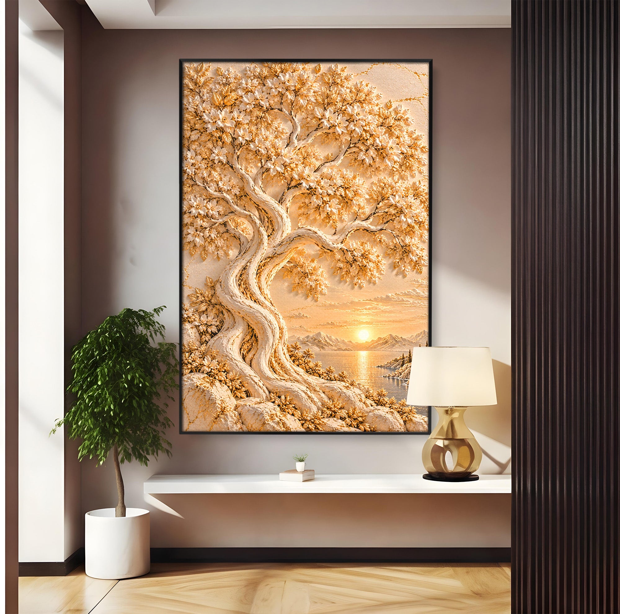 Tablou Canvas Premium LuxCanva® PI1426, Copac De Aur, Arbore, Apus, Natura, Peisaj, Culori Vibrante, Living, Dormitor