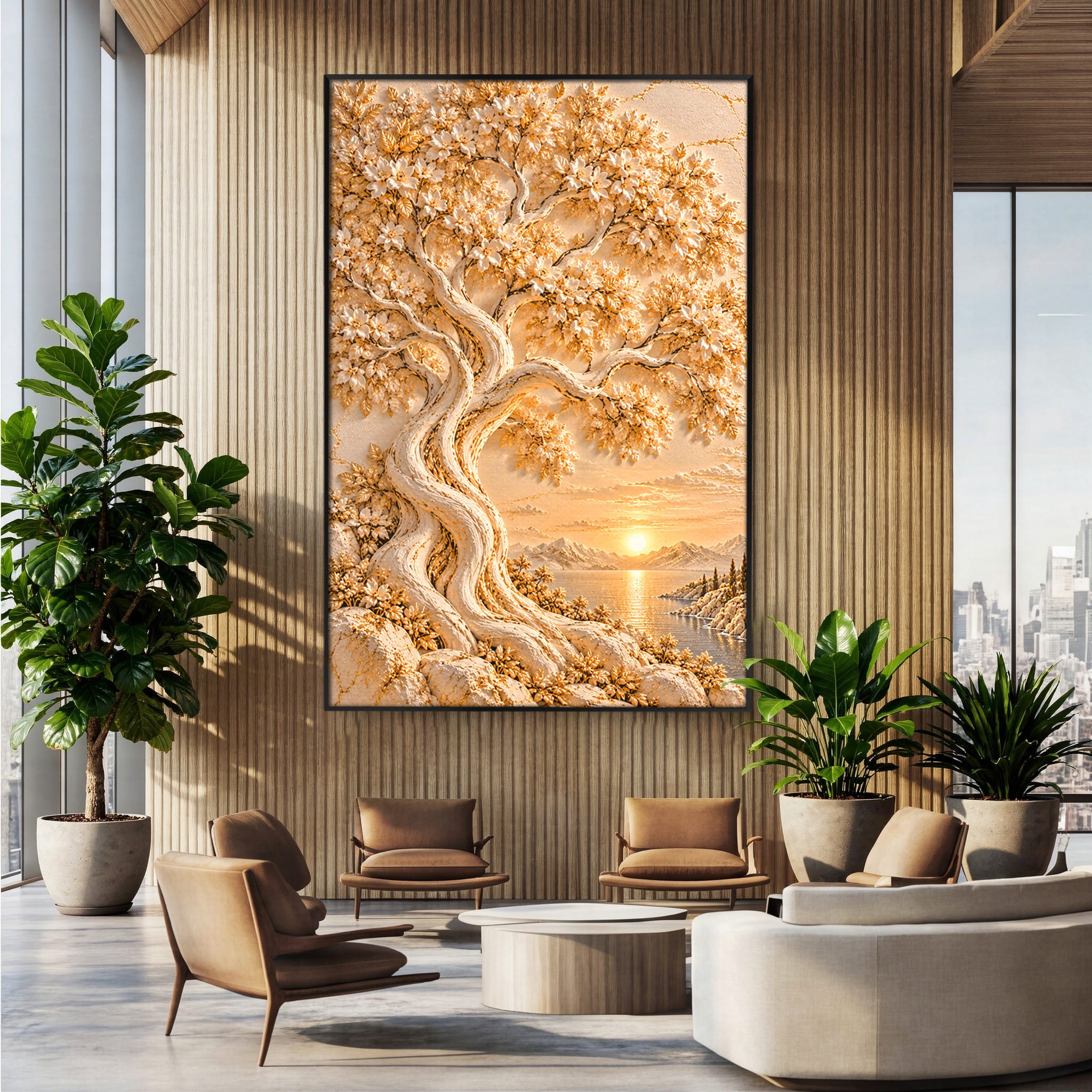 Tablou Canvas Premium LuxCanva® PI1426, Copac De Aur, Arbore, Apus, Natura, Peisaj, Culori Vibrante, Living, Dormitor