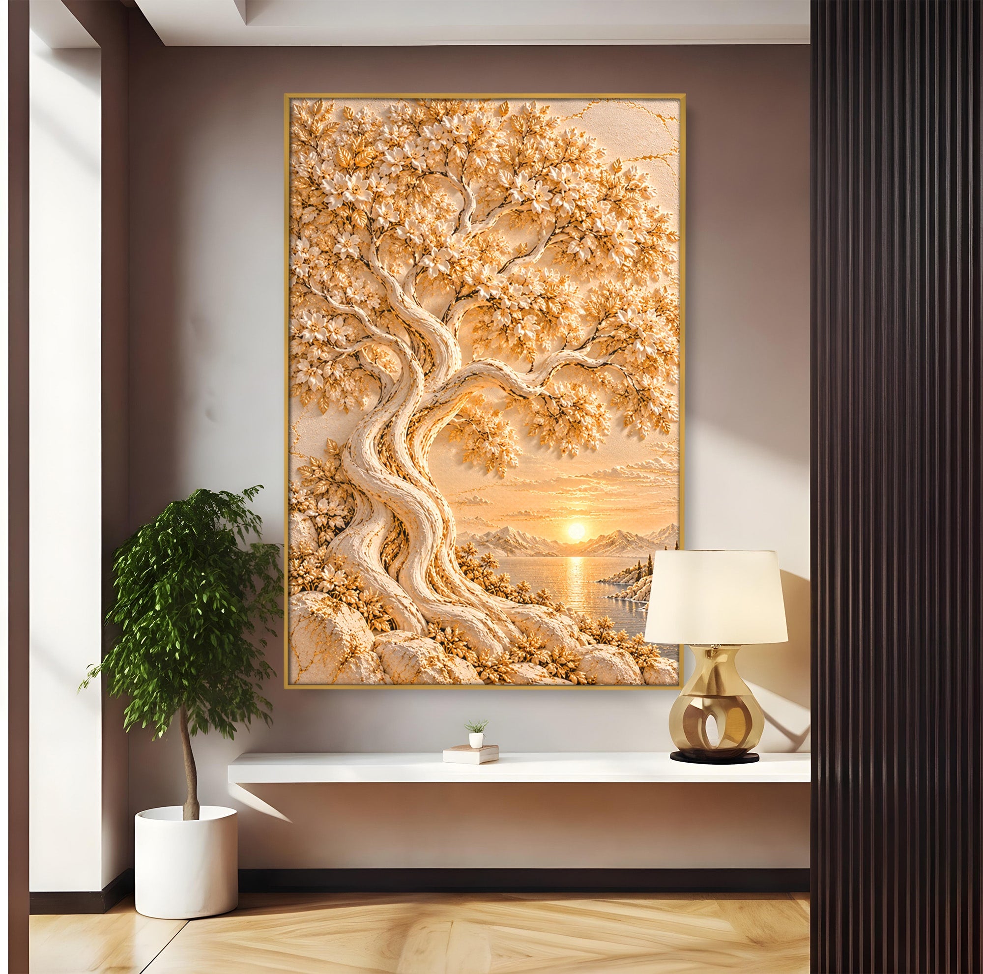 Tablou Canvas Premium LuxCanva® PI1426, Copac De Aur, Arbore, Apus, Natura, Peisaj, Culori Vibrante, Living, Dormitor