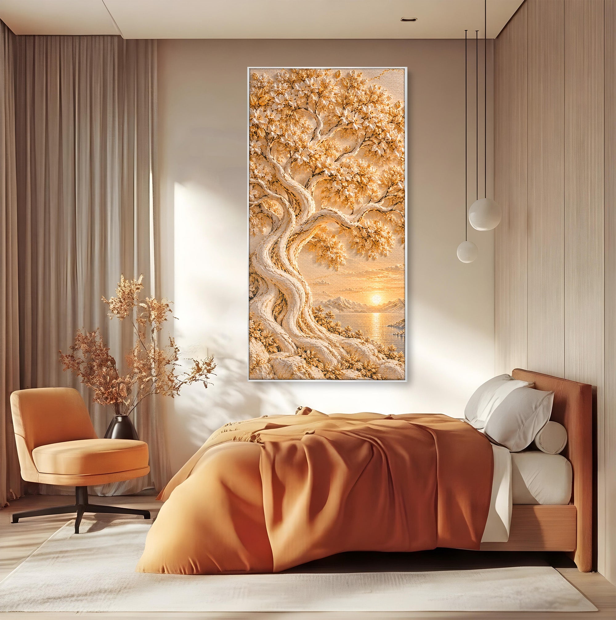 Tablou Canvas Premium LuxCanva® PI1426, Copac De Aur, Arbore, Apus, Natura, Peisaj, Culori Vibrante, Living, Dormitor