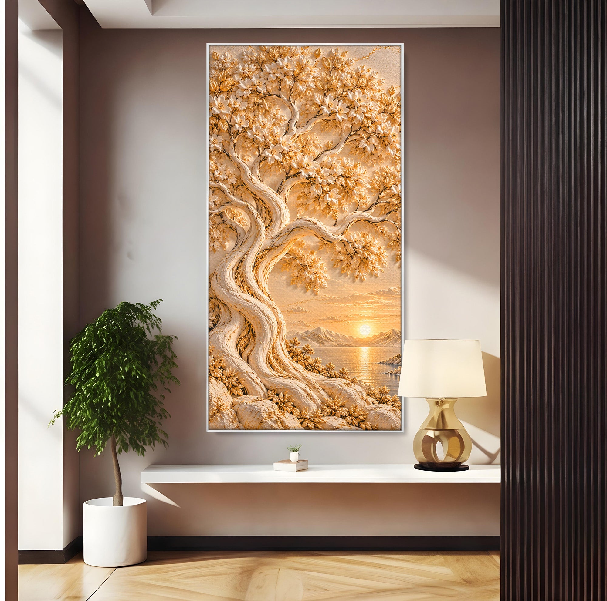 Tablou Canvas Premium LuxCanva® PI1426, Copac De Aur, Arbore, Apus, Natura, Peisaj, Culori Vibrante, Living, Dormitor