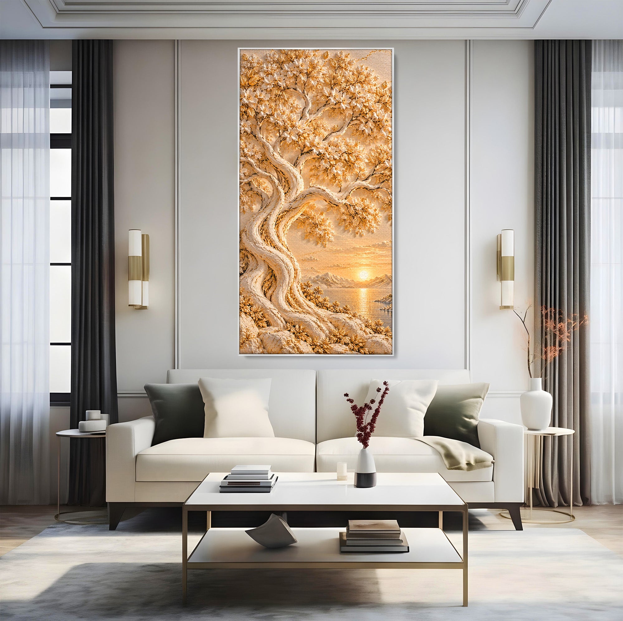 Tablou Canvas Premium LuxCanva® PI1426, Copac De Aur, Arbore, Apus, Natura, Peisaj, Culori Vibrante, Living, Dormitor