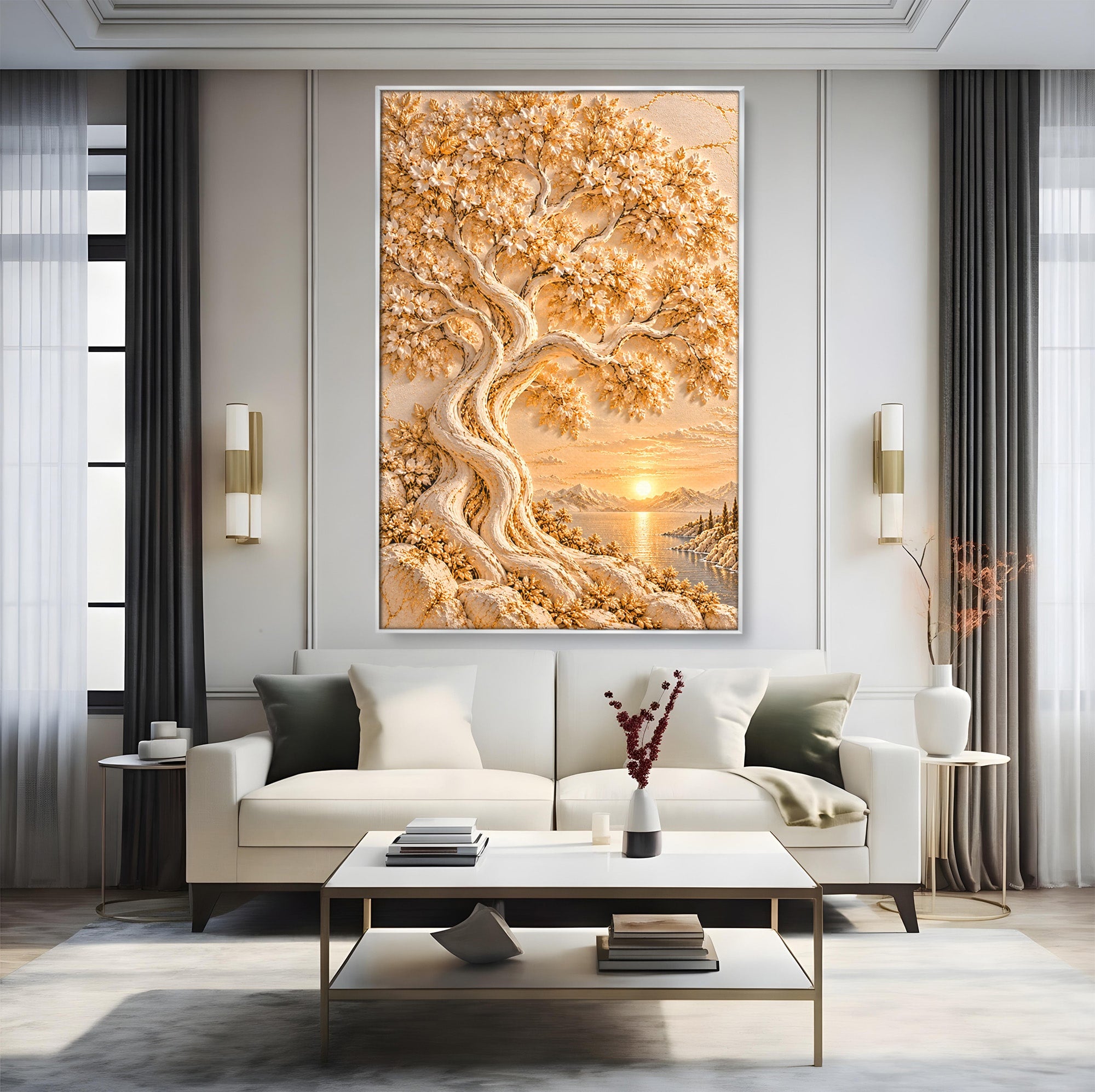 Tablou Canvas Premium LuxCanva® PI1426, Copac De Aur, Arbore, Apus, Natura, Peisaj, Culori Vibrante, Living, Dormitor