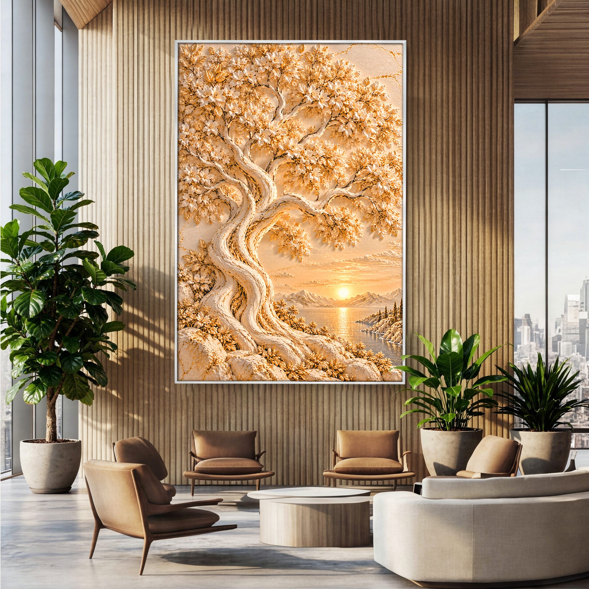 Tablou Canvas Premium LuxCanva® PI1426, Copac De Aur, Arbore, Apus, Natura, Peisaj, Culori Vibrante, Living, Dormitor