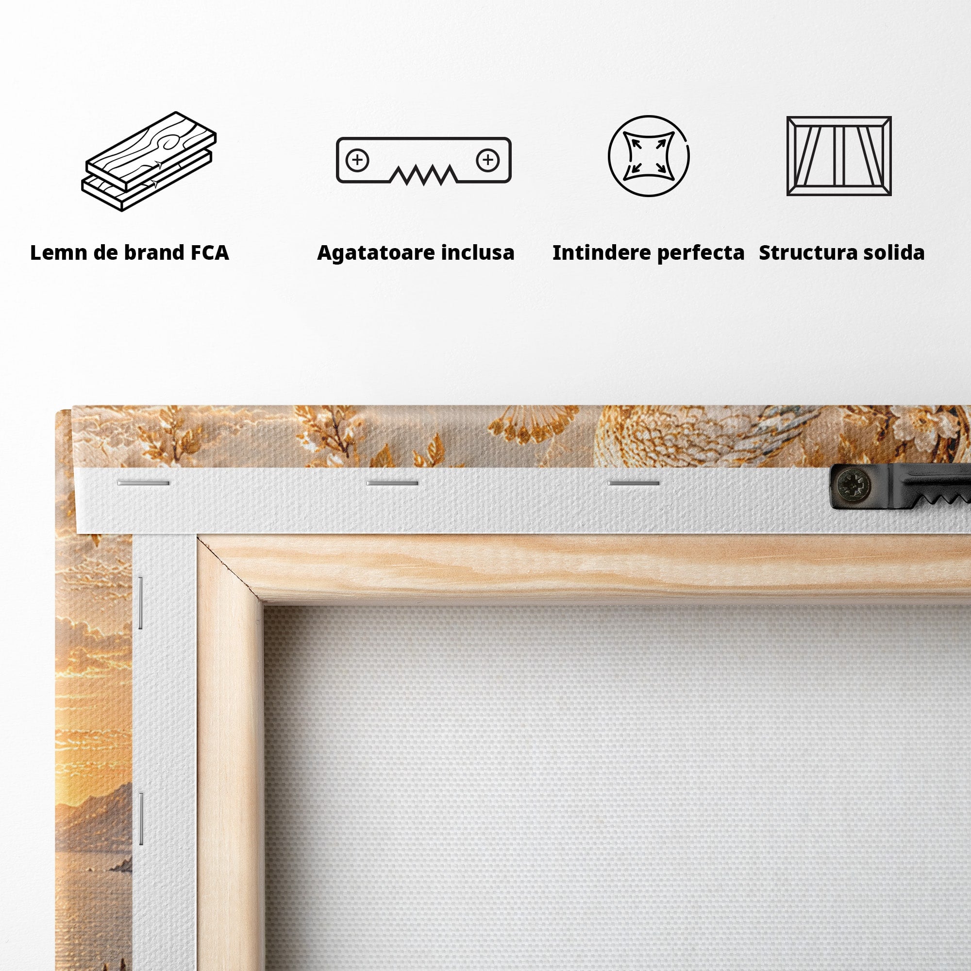 Tablou Canvas Premium LuxCanva® PI1427, Păuni Eleganți, Coada, Eleganță, Apus, Natură, Pereche,  Culori Vibrante, Living, Dormitor