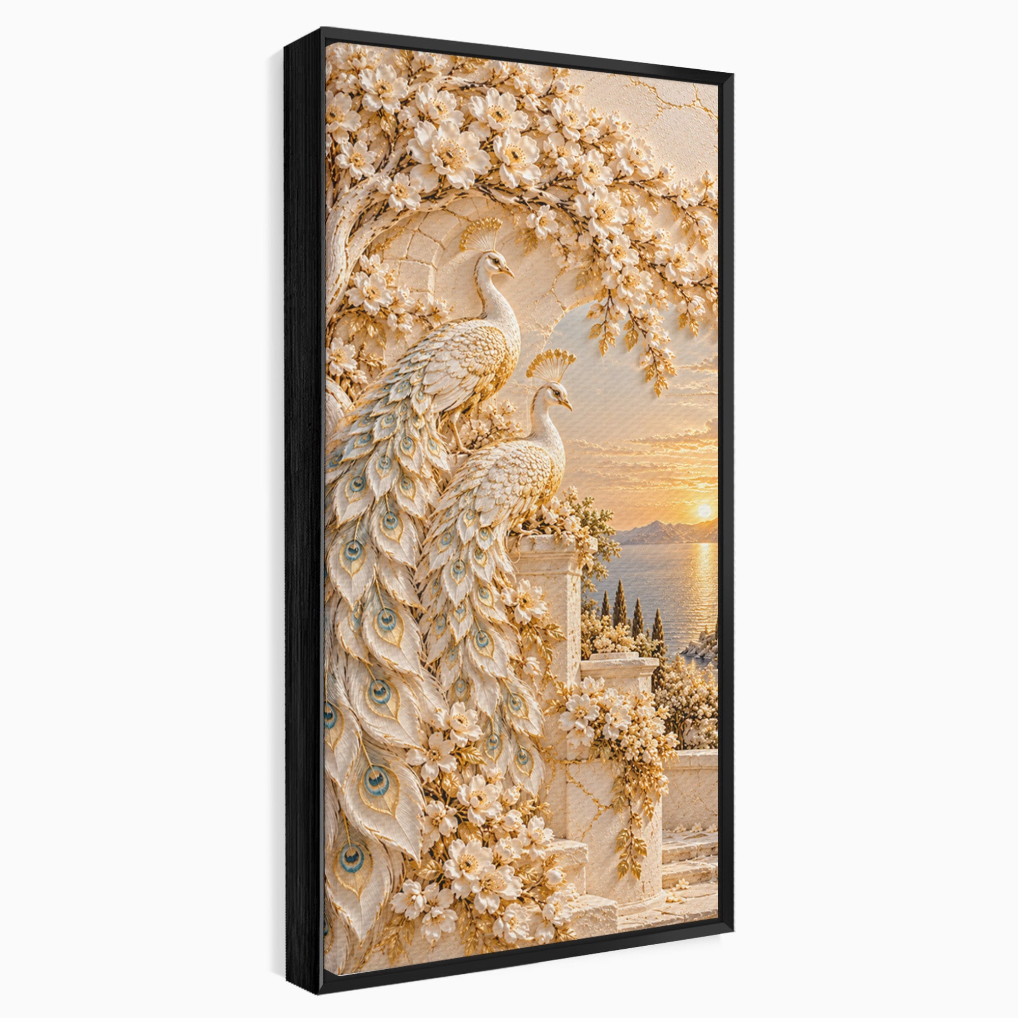 Tablou Canvas Premium LuxCanva® PI1427, Păuni Eleganți, Coada, Eleganță, Apus, Natură, Pereche,  Culori Vibrante, Living, Dormitor