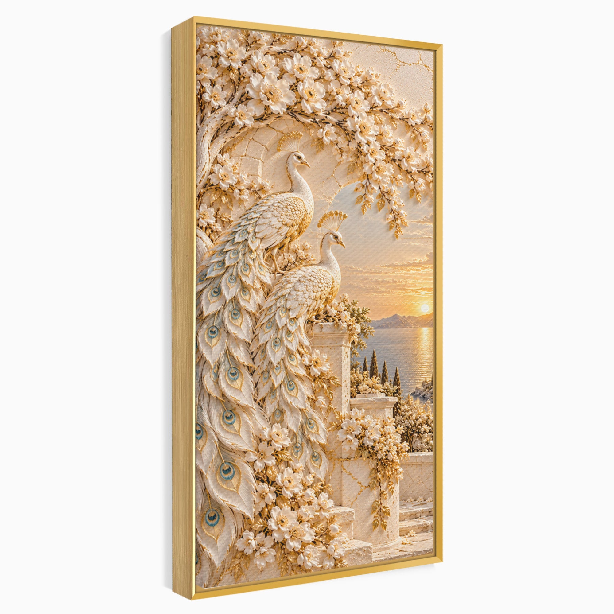 Tablou Canvas Premium LuxCanva® PI1427, Păuni Eleganți, Coada, Eleganță, Apus, Natură, Pereche,  Culori Vibrante, Living, Dormitor