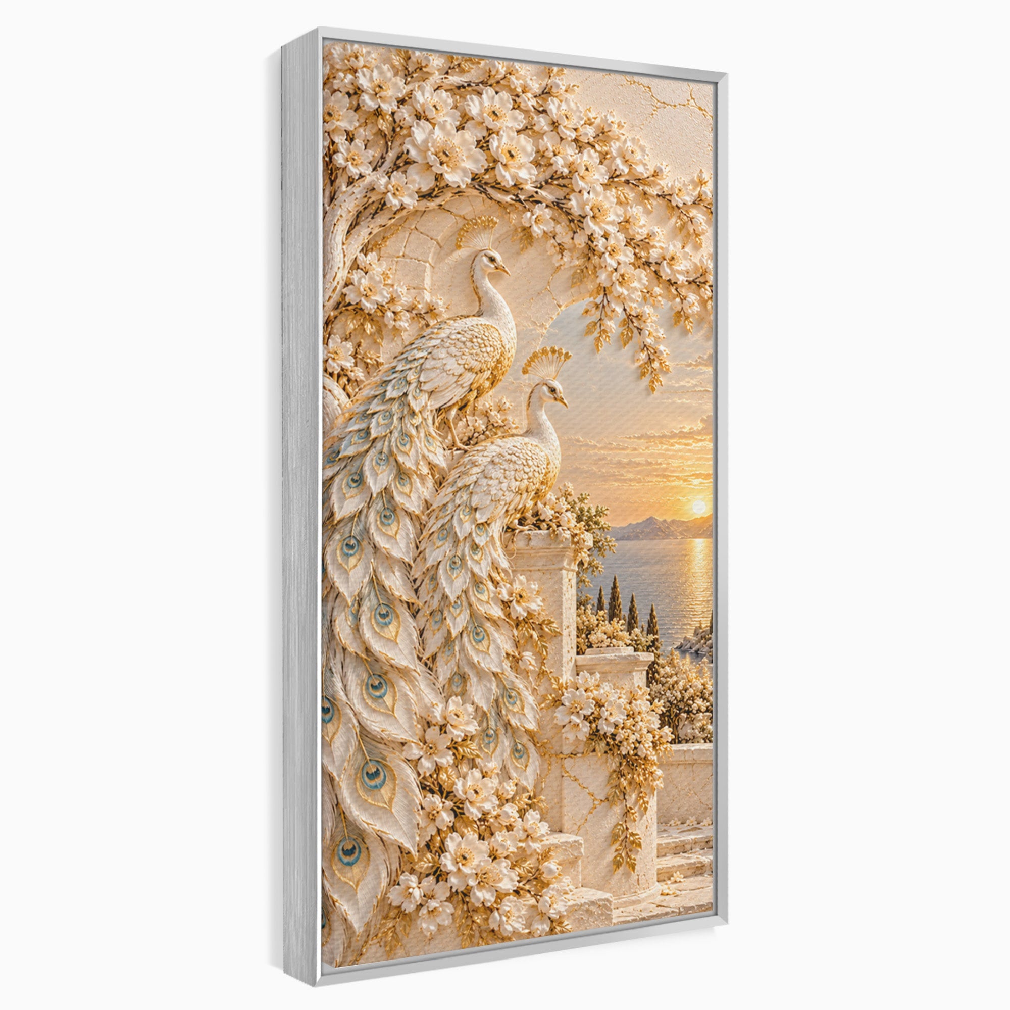 Tablou Canvas Premium LuxCanva® PI1427, Păuni Eleganți, Coada, Eleganță, Apus, Natură, Pereche,  Culori Vibrante, Living, Dormitor