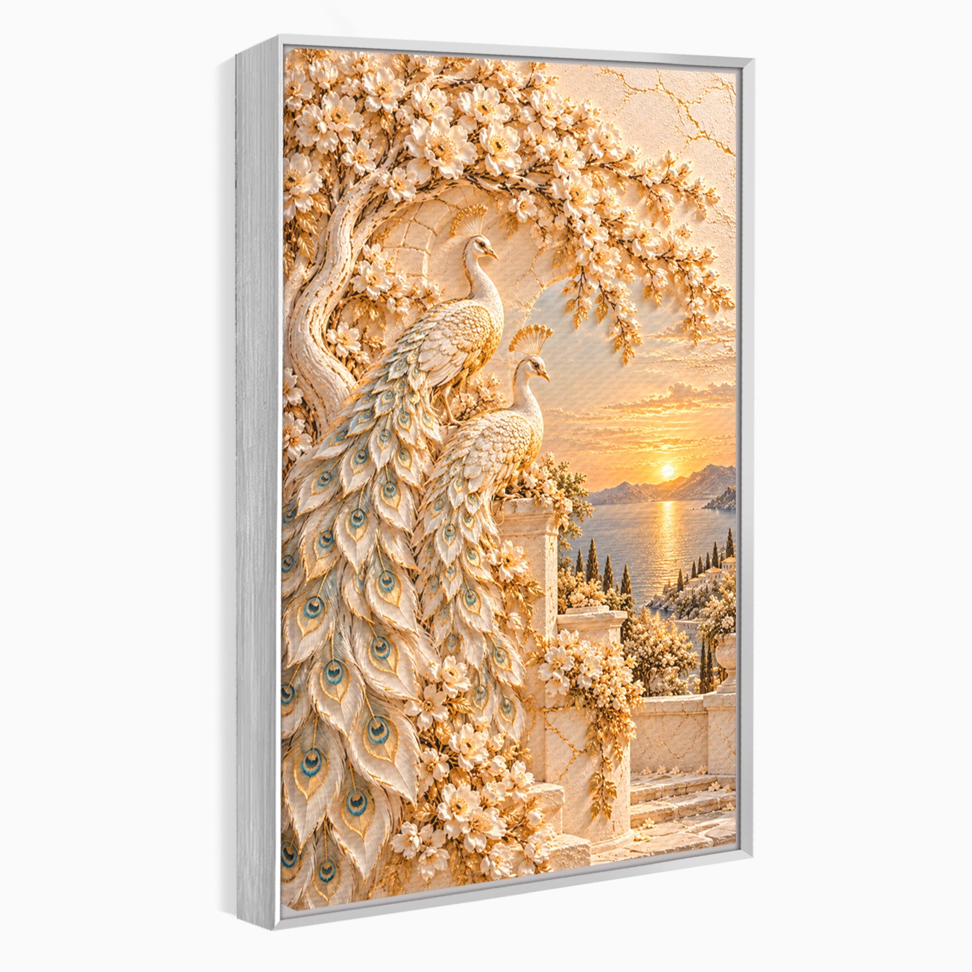 Tablou Canvas Premium LuxCanva® PI1427, Păuni Eleganți, Coada, Eleganță, Apus, Natură, Pereche,  Culori Vibrante, Living, Dormitor