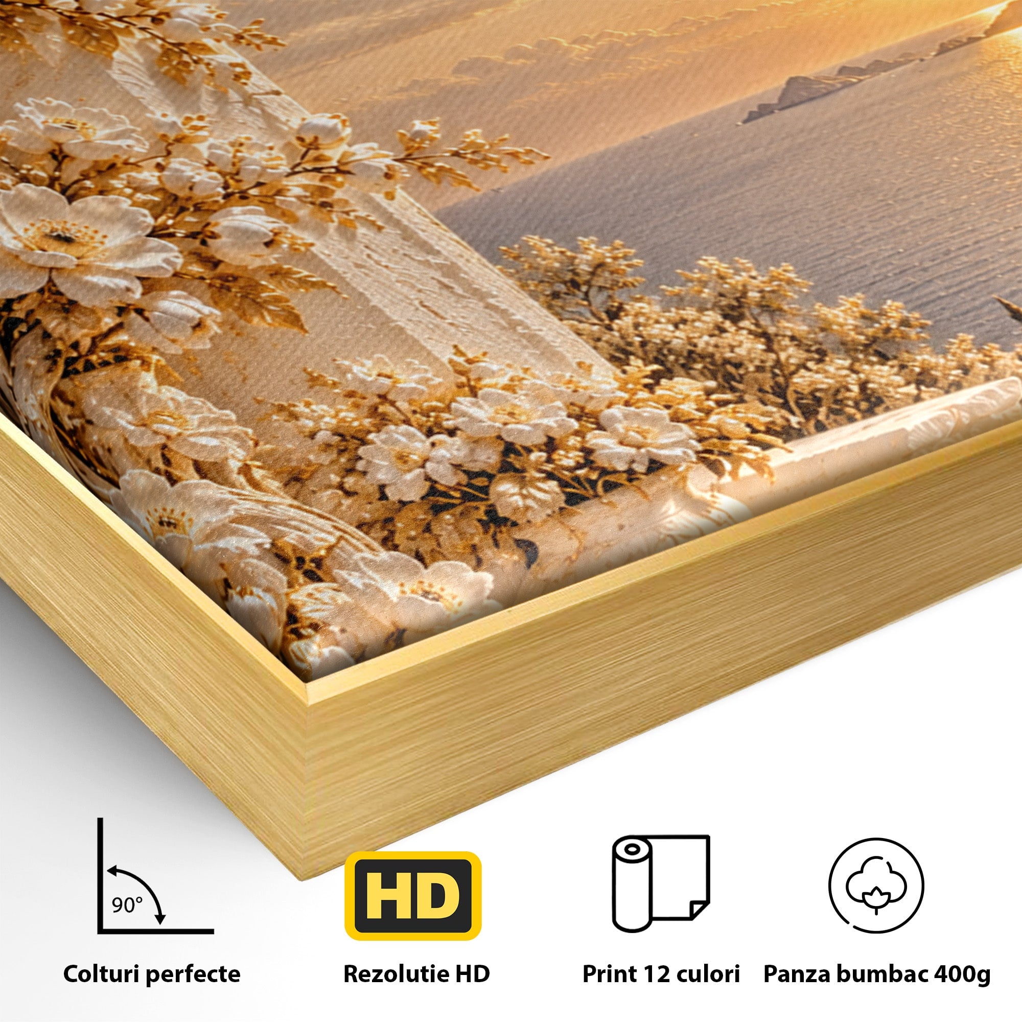 Tablou Canvas Premium LuxCanva® PI1428, Apus Mediteranean Cu Flori, Vacanta, Magie, Mediterranean, Peisaj, Culori Vibrante, Living, Dormitor