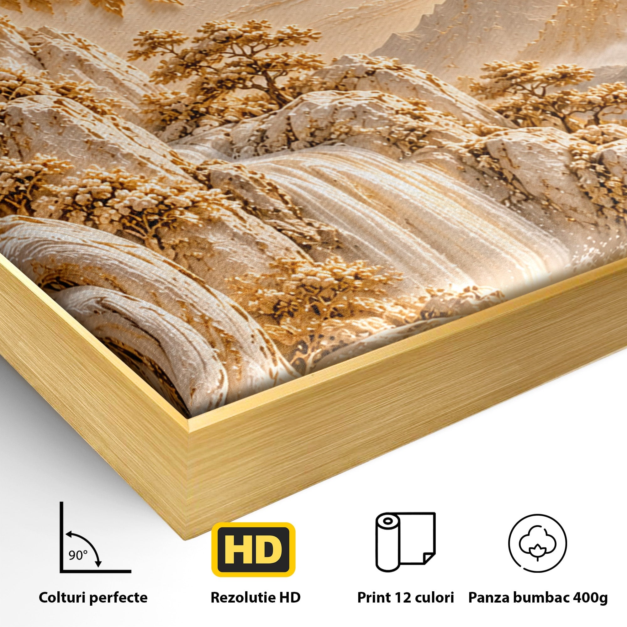 Tablou Canvas Premium LuxCanva® PI1429, Peisaj Montan cu Cascada, Priveliste, Visare, Copac, Natura, Apus, Culori Vibrante, Living, Dormitor