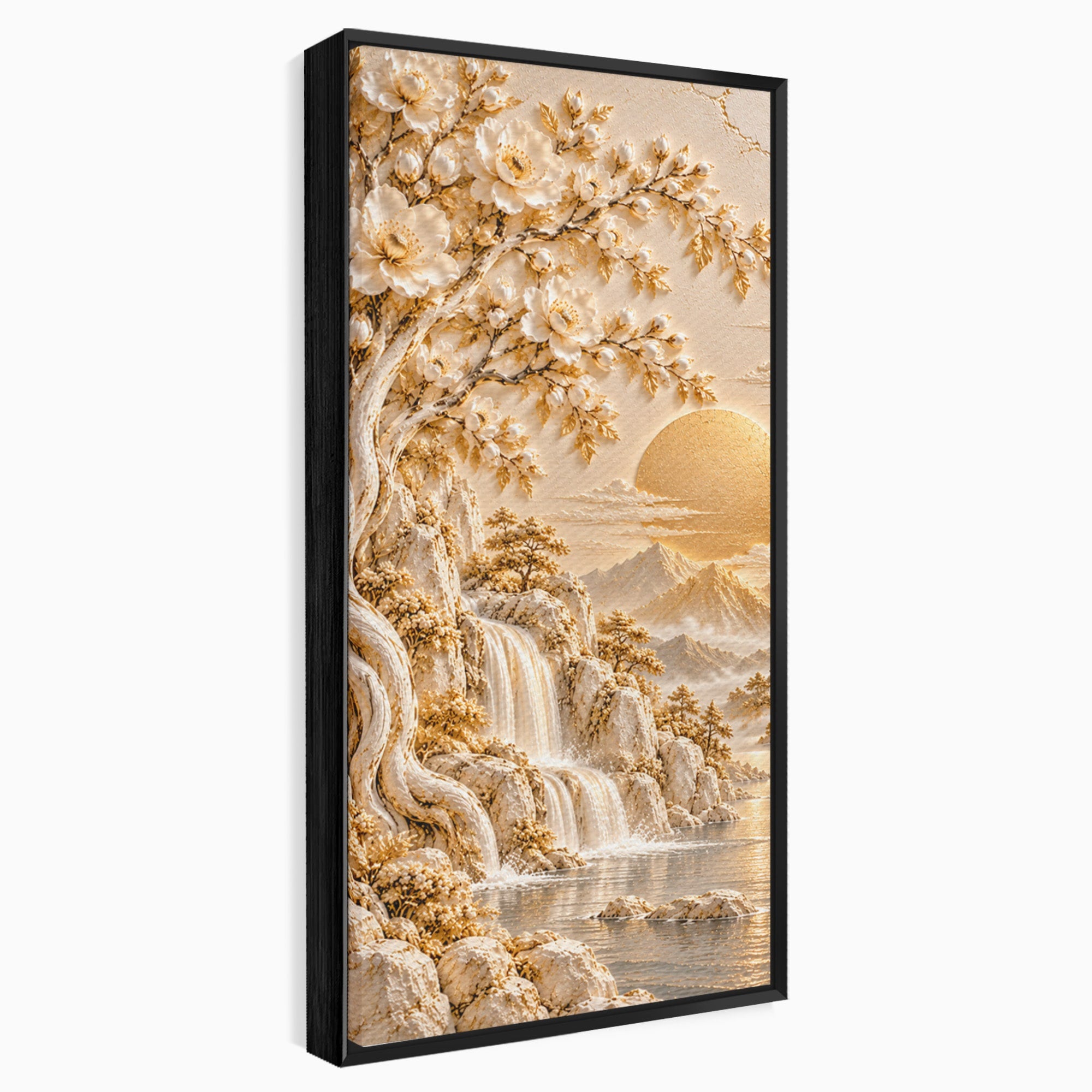 Tablou Canvas Premium LuxCanva® PI1429, Peisaj Montan cu Cascada, Priveliste, Visare, Copac, Natura, Apus, Culori Vibrante, Living, Dormitor