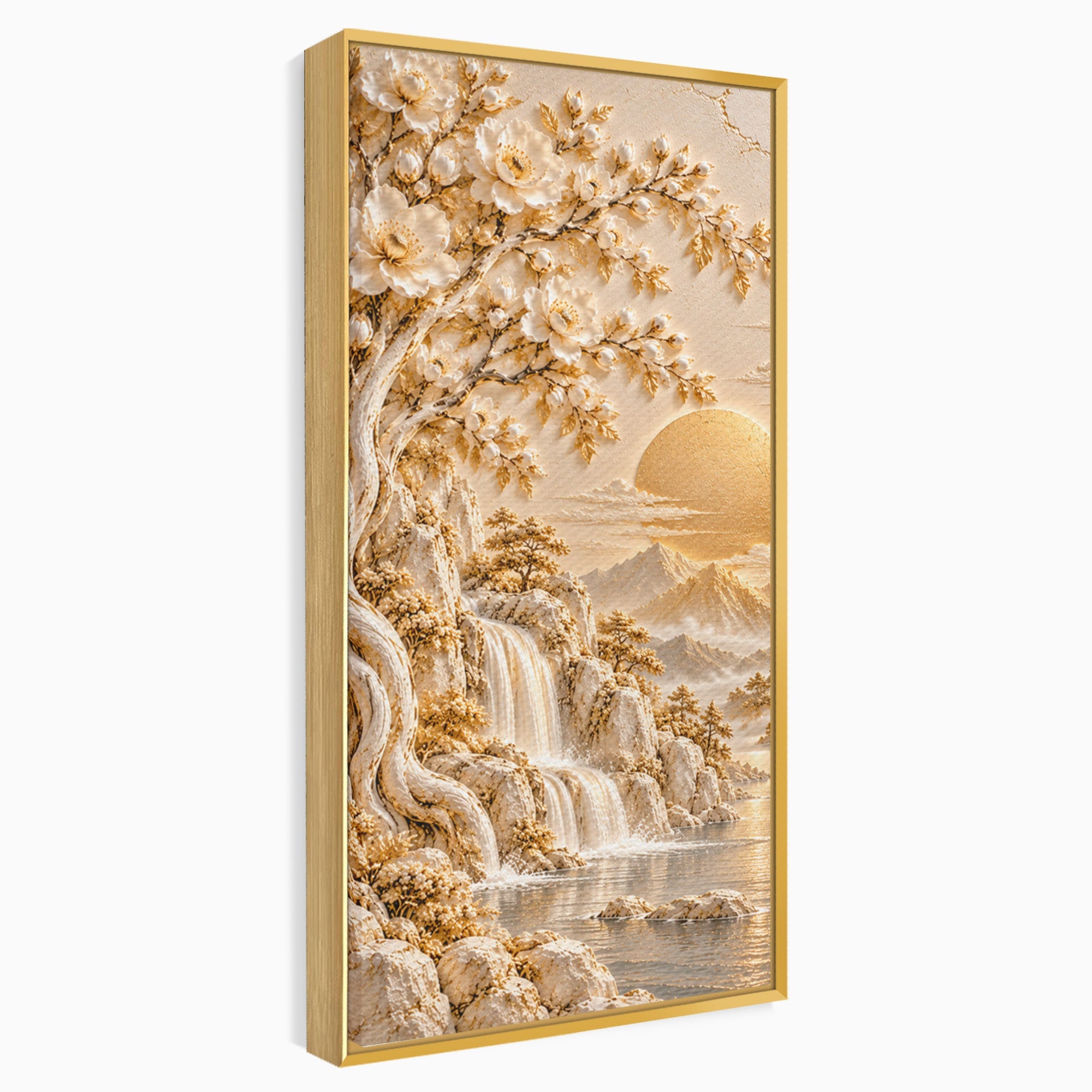 Tablou Canvas Premium LuxCanva® PI1429, Peisaj Montan cu Cascada, Priveliste, Visare, Copac, Natura, Apus, Culori Vibrante, Living, Dormitor