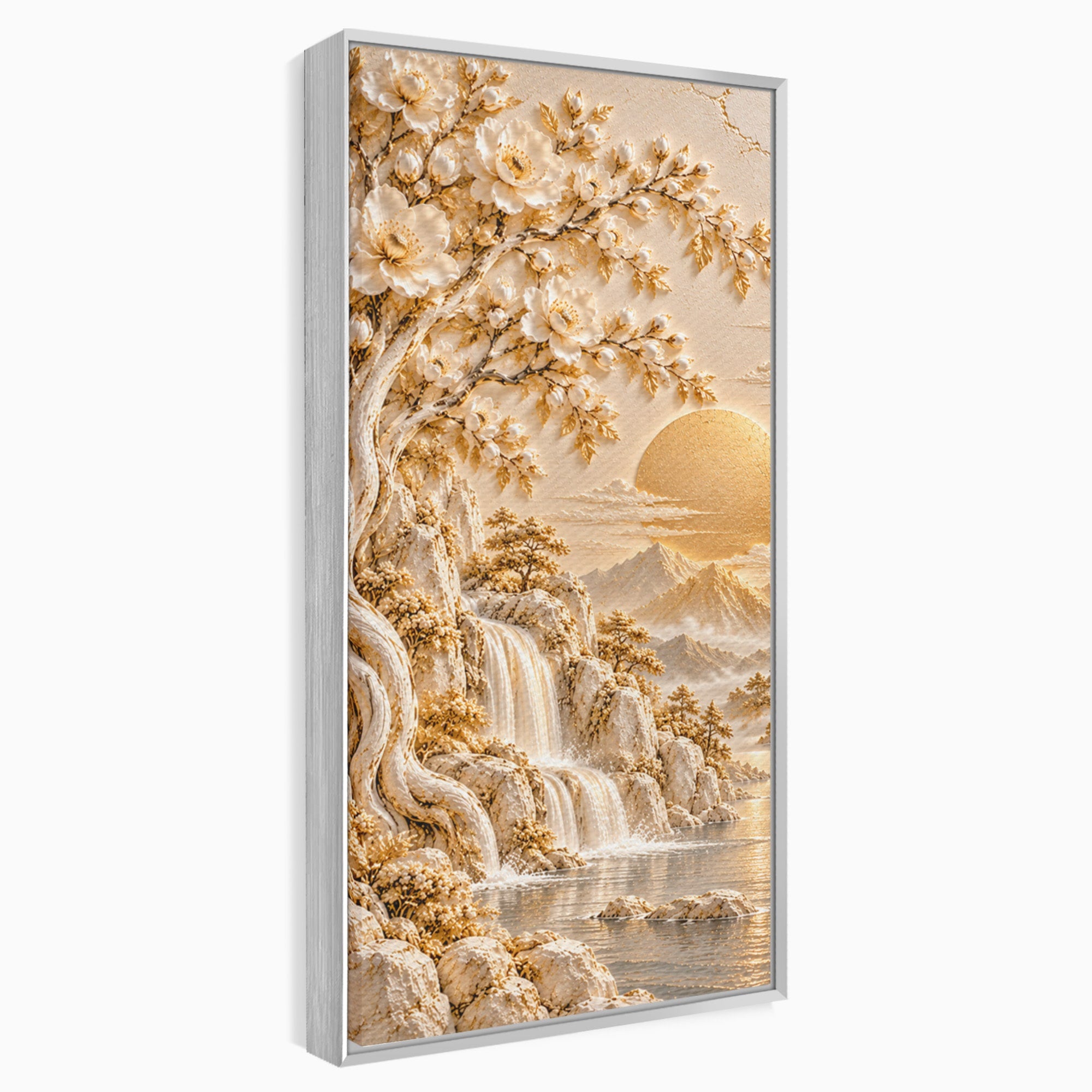 Tablou Canvas Premium LuxCanva® PI1429, Peisaj Montan cu Cascada, Priveliste, Visare, Copac, Natura, Apus, Culori Vibrante, Living, Dormitor
