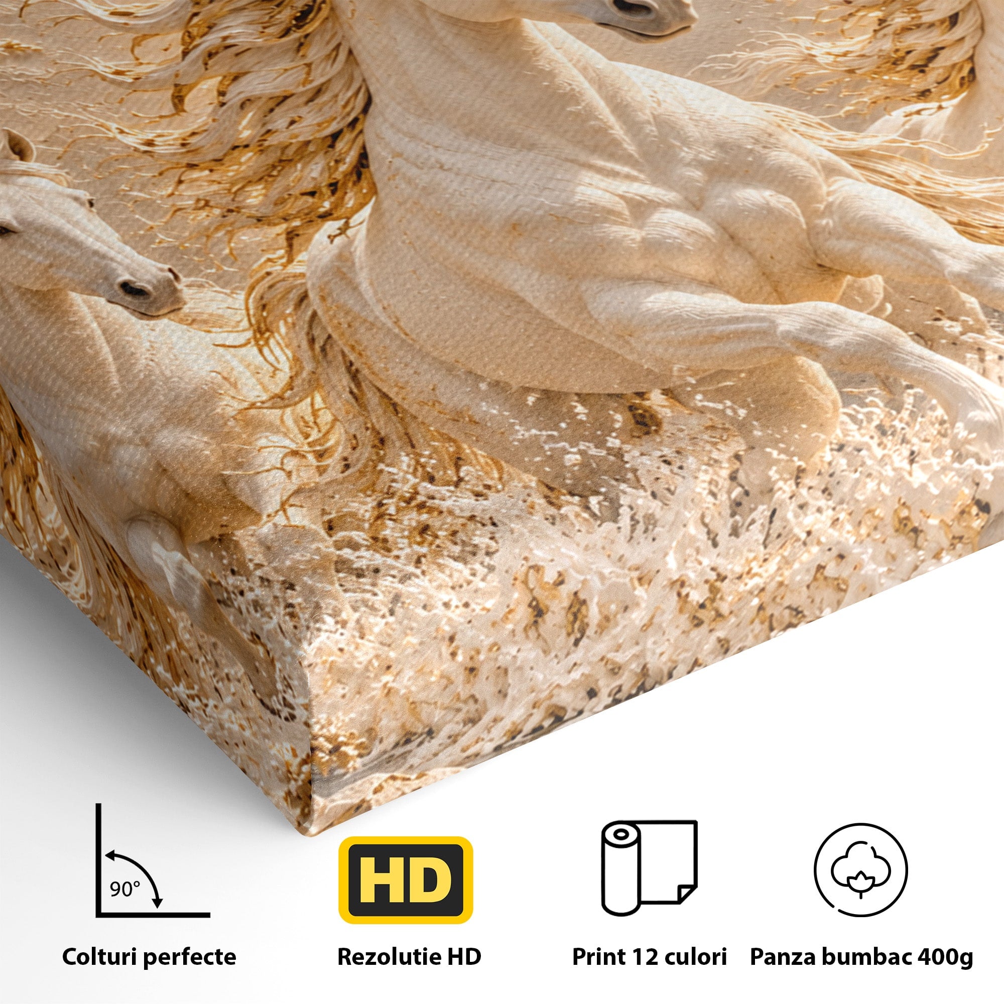 Tablou Canvas Premium LuxCanva® PI1430, Cai Alergand Spre Soare, Armasari, Natura, Peisaj, Coama, Auriu, Culori Vibrante, Living, Dormitor