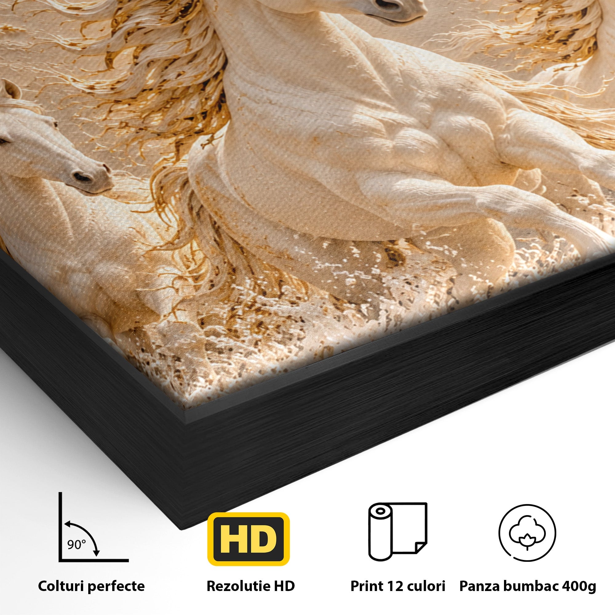 Tablou Canvas Premium LuxCanva® PI1430, Cai Alergand Spre Soare, Armasari, Natura, Peisaj, Coama, Auriu, Culori Vibrante, Living, Dormitor