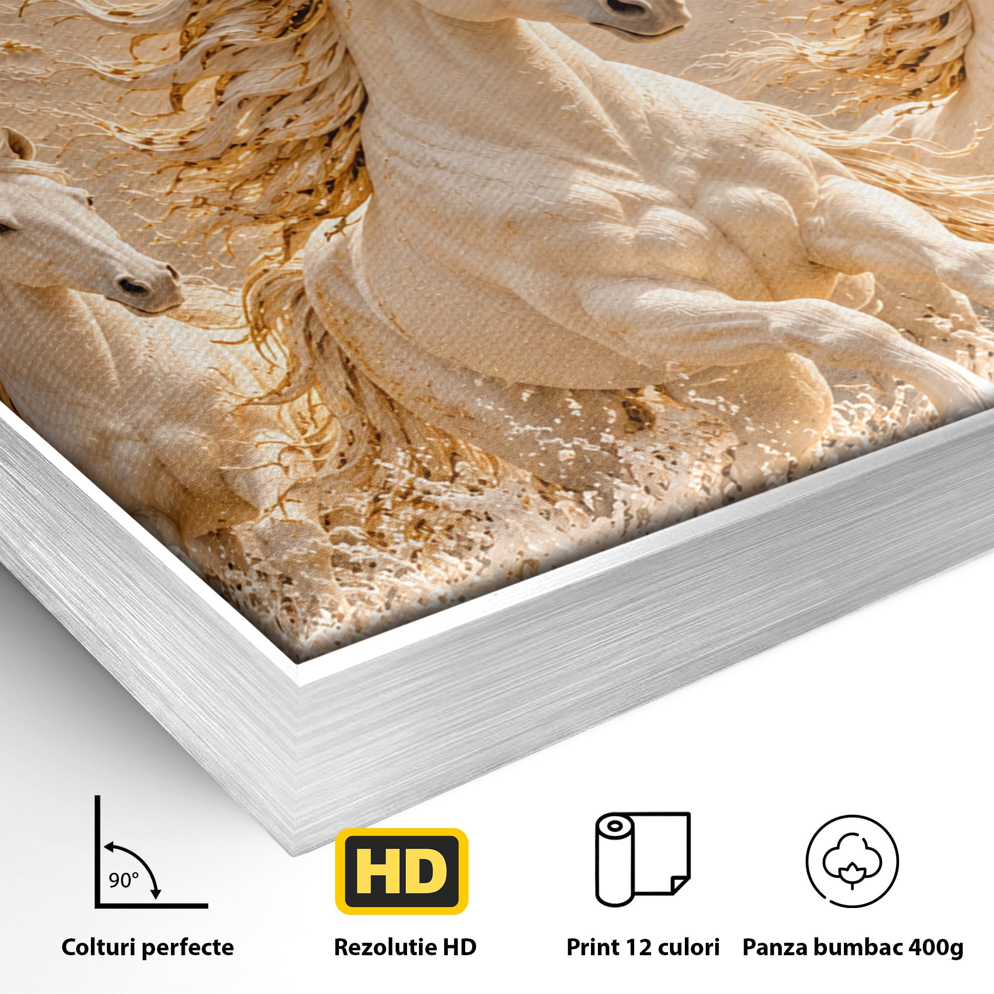 Tablou Canvas Premium LuxCanva® PI1430, Cai Alergand Spre Soare, Armasari, Natura, Peisaj, Coama, Auriu, Culori Vibrante, Living, Dormitor