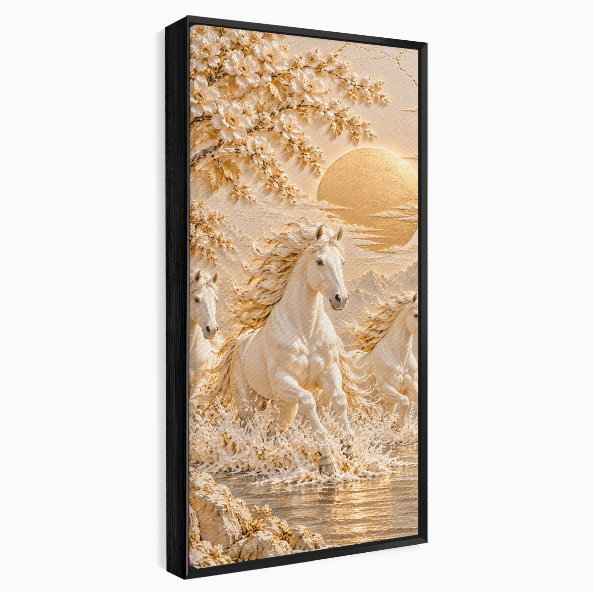 Tablou Canvas Premium LuxCanva® PI1430, Cai Alergand Spre Soare, Armasari, Natura, Peisaj, Coama, Auriu, Culori Vibrante, Living, Dormitor