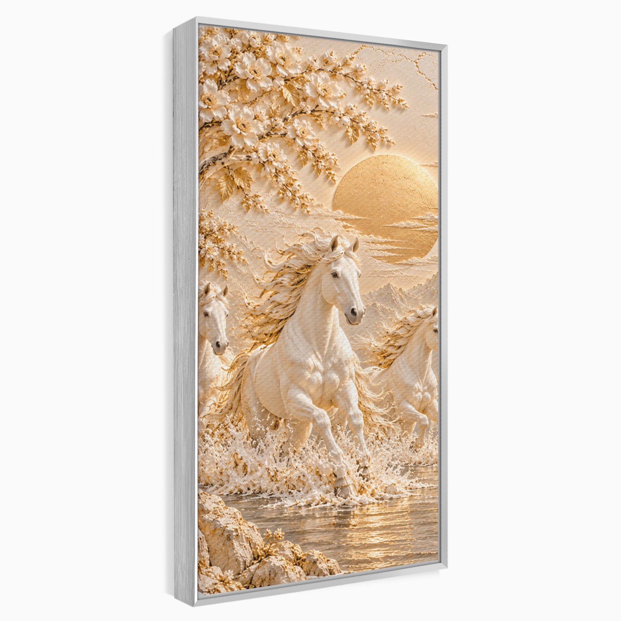 Tablou Canvas Premium LuxCanva® PI1430, Cai Alergand Spre Soare, Armasari, Natura, Peisaj, Coama, Auriu, Culori Vibrante, Living, Dormitor