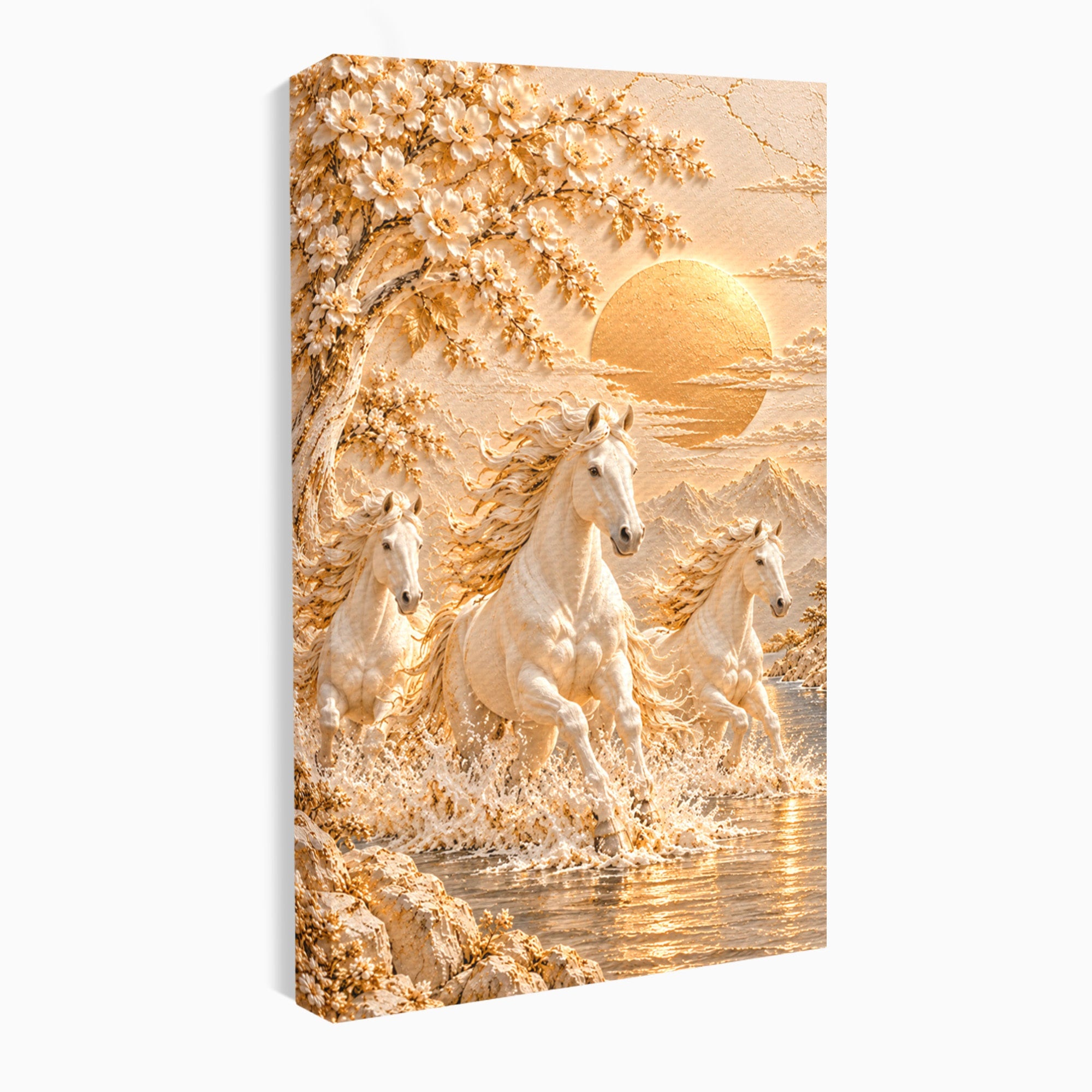 Tablou Canvas Premium LuxCanva® PI1430, Cai Alergand Spre Soare, Armasari, Natura, Peisaj, Coama, Auriu, Culori Vibrante, Living, Dormitor