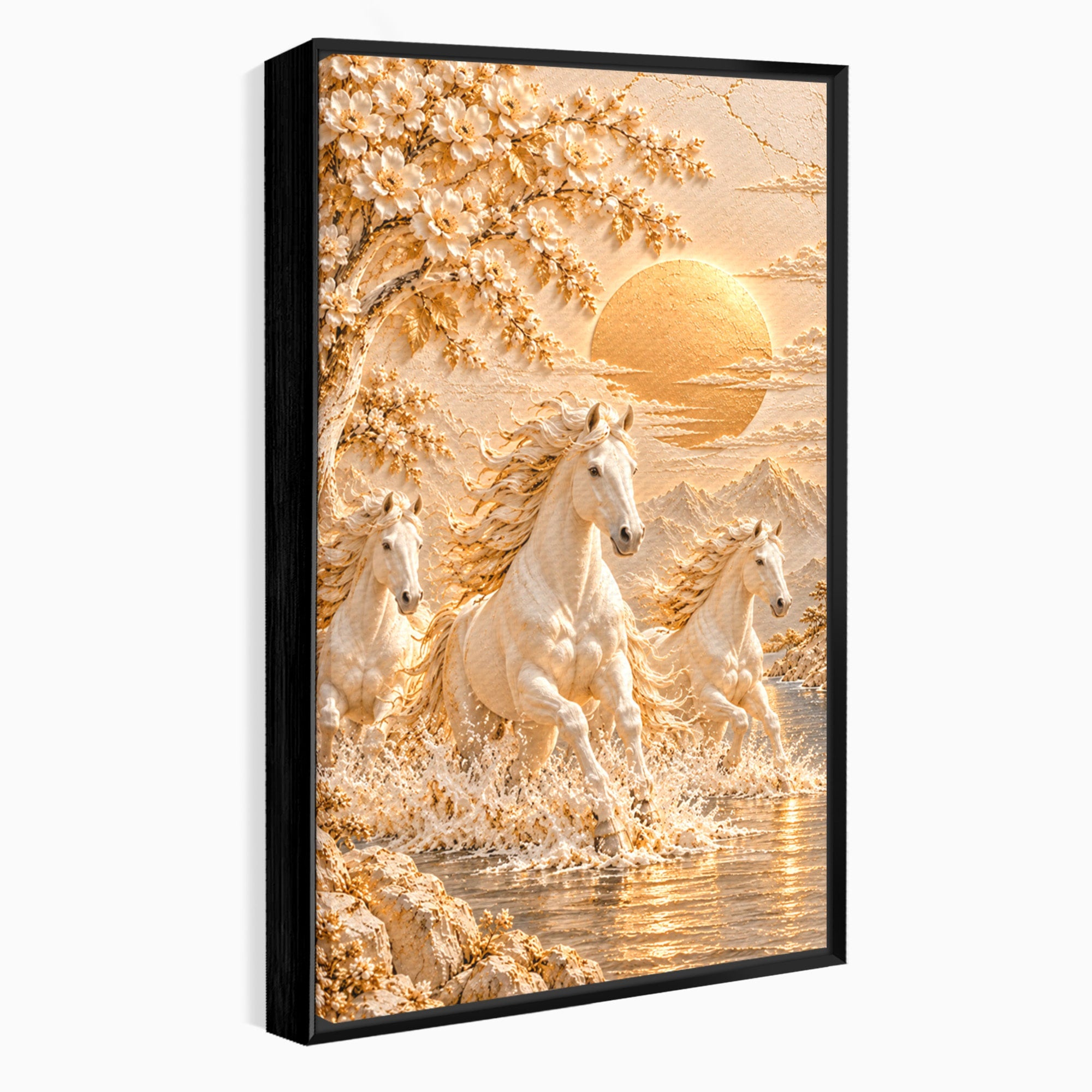 Tablou Canvas Premium LuxCanva® PI1430, Cai Alergand Spre Soare, Armasari, Natura, Peisaj, Coama, Auriu, Culori Vibrante, Living, Dormitor