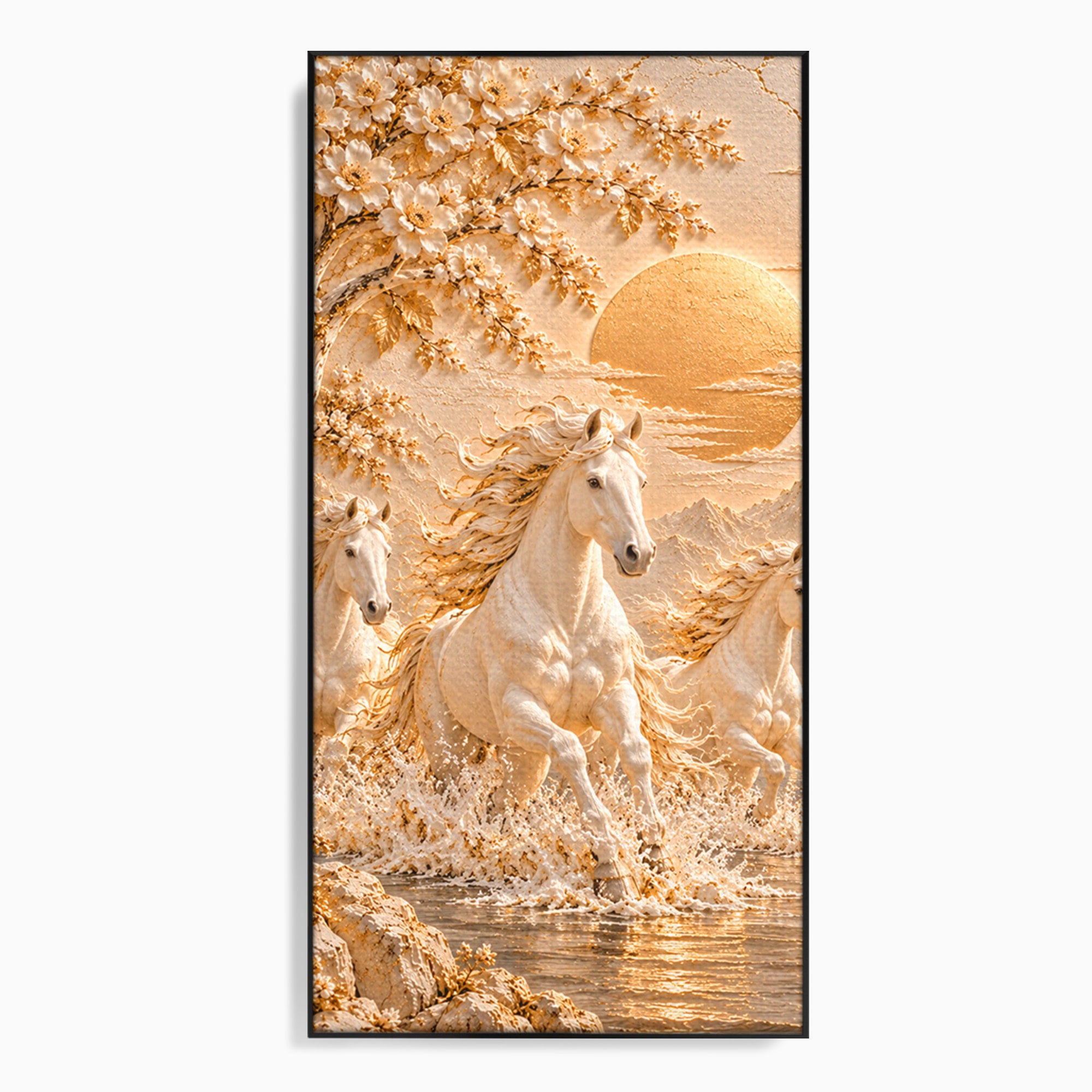 Tablou Canvas Premium LuxCanva® PI1430, Cai Alergand Spre Soare, Armasari, Natura, Peisaj, Coama, Auriu, Culori Vibrante, Living, Dormitor
