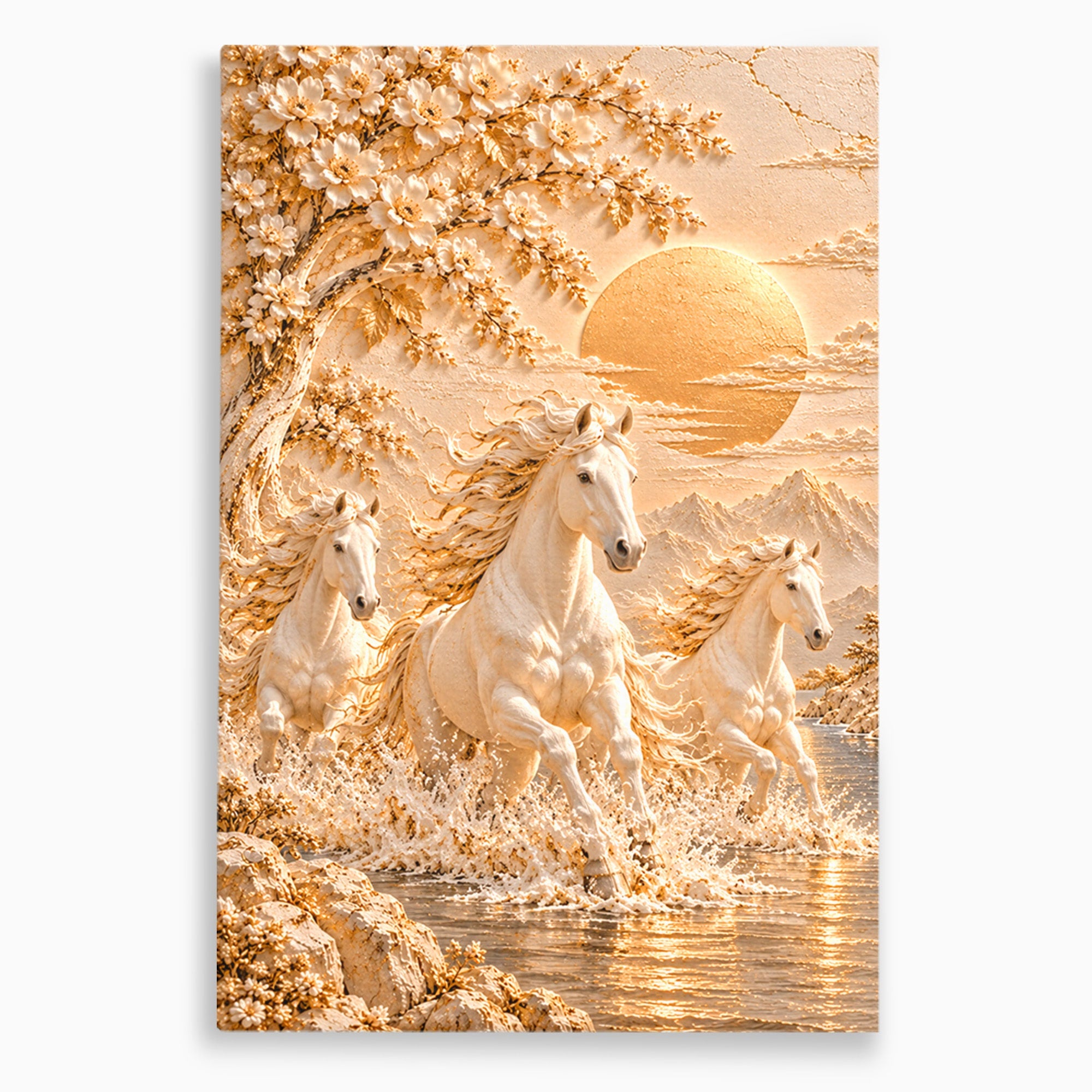 Tablou Canvas Premium LuxCanva® PI1430, Cai Alergand Spre Soare, Armasari, Natura, Peisaj, Coama, Auriu, Culori Vibrante, Living, Dormitor