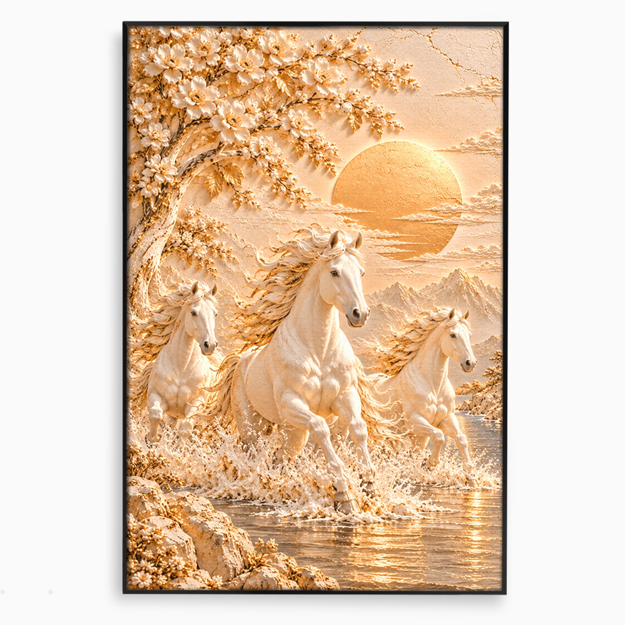 Tablou Canvas Premium LuxCanva® PI1430, Cai Alergand Spre Soare, Armasari, Natura, Peisaj, Coama, Auriu, Culori Vibrante, Living, Dormitor
