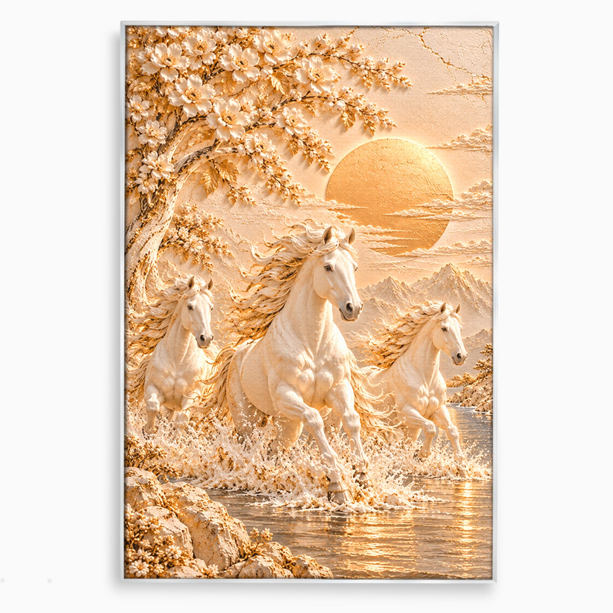 Tablou Canvas Premium LuxCanva® PI1430, Cai Alergand Spre Soare, Armasari, Natura, Peisaj, Coama, Auriu, Culori Vibrante, Living, Dormitor
